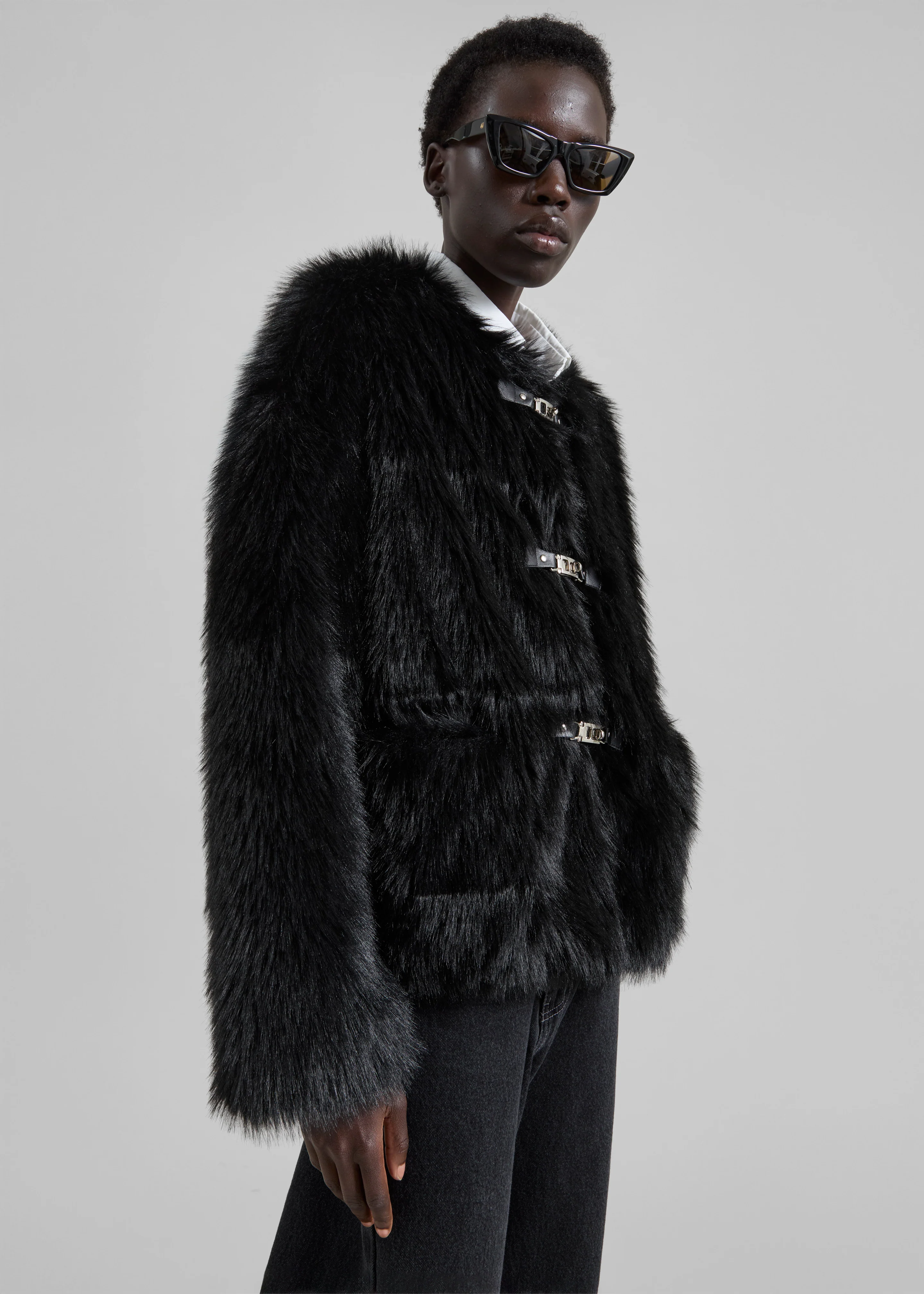 Moritz Faux Fur Buckle Jacket - Black - Image 5