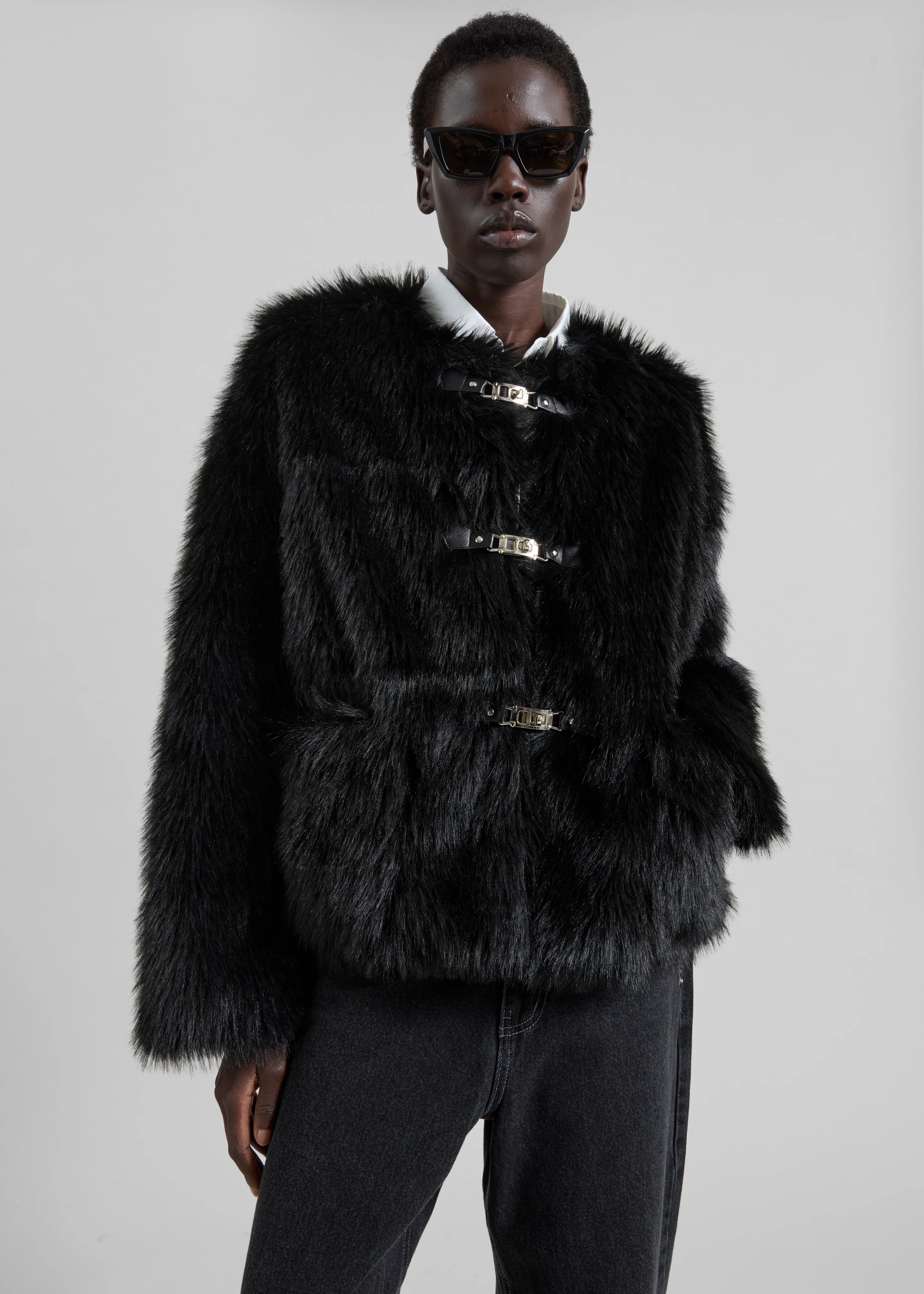 Moritz Faux Fur Buckle Jacket - Black - Image 7