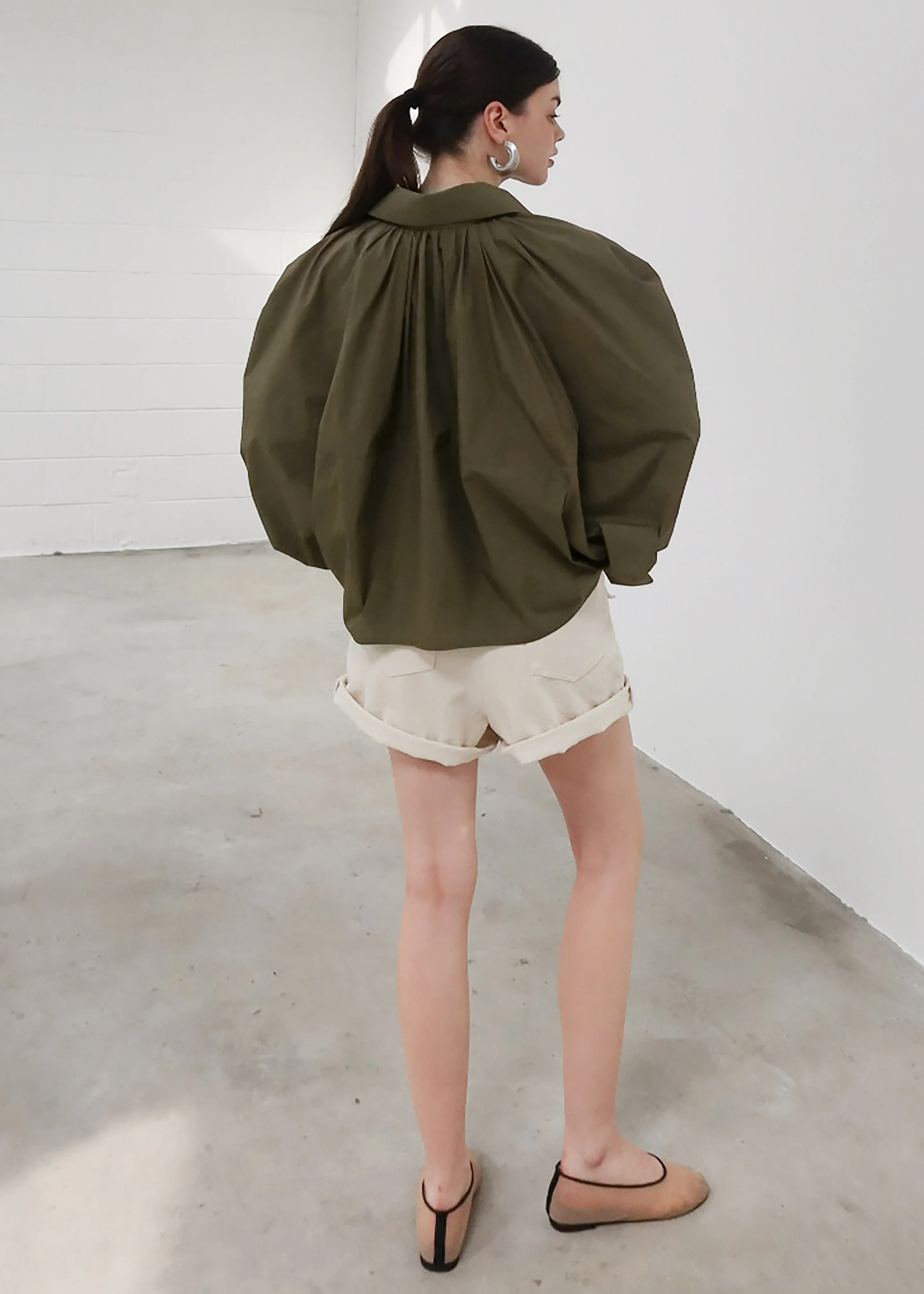 Murray Batwing Sleeve Balloon Jacket - Olive Brown - Image 10