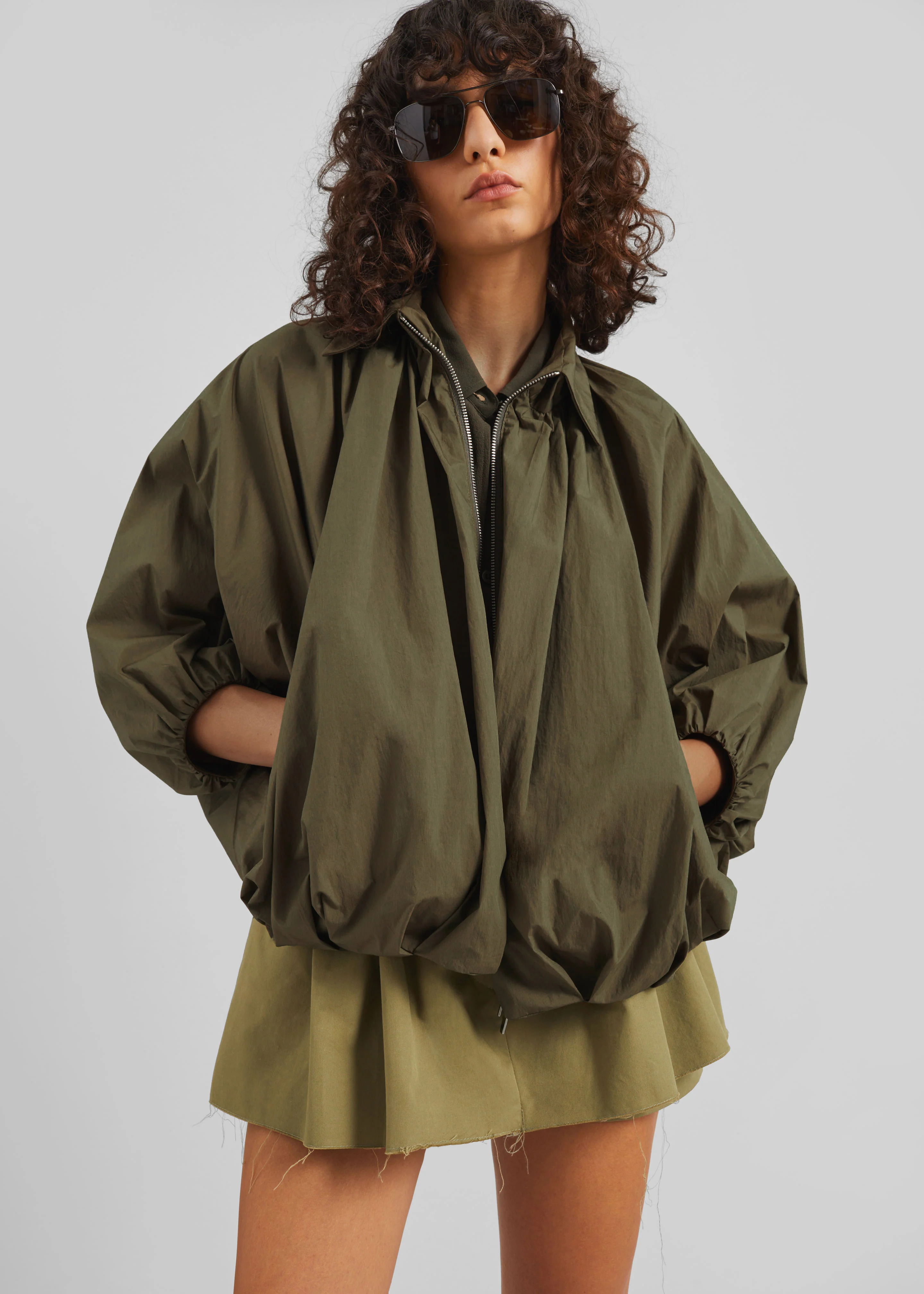 Murray Batwing Sleeve Balloon Jacket - Olive Brown - Image 5