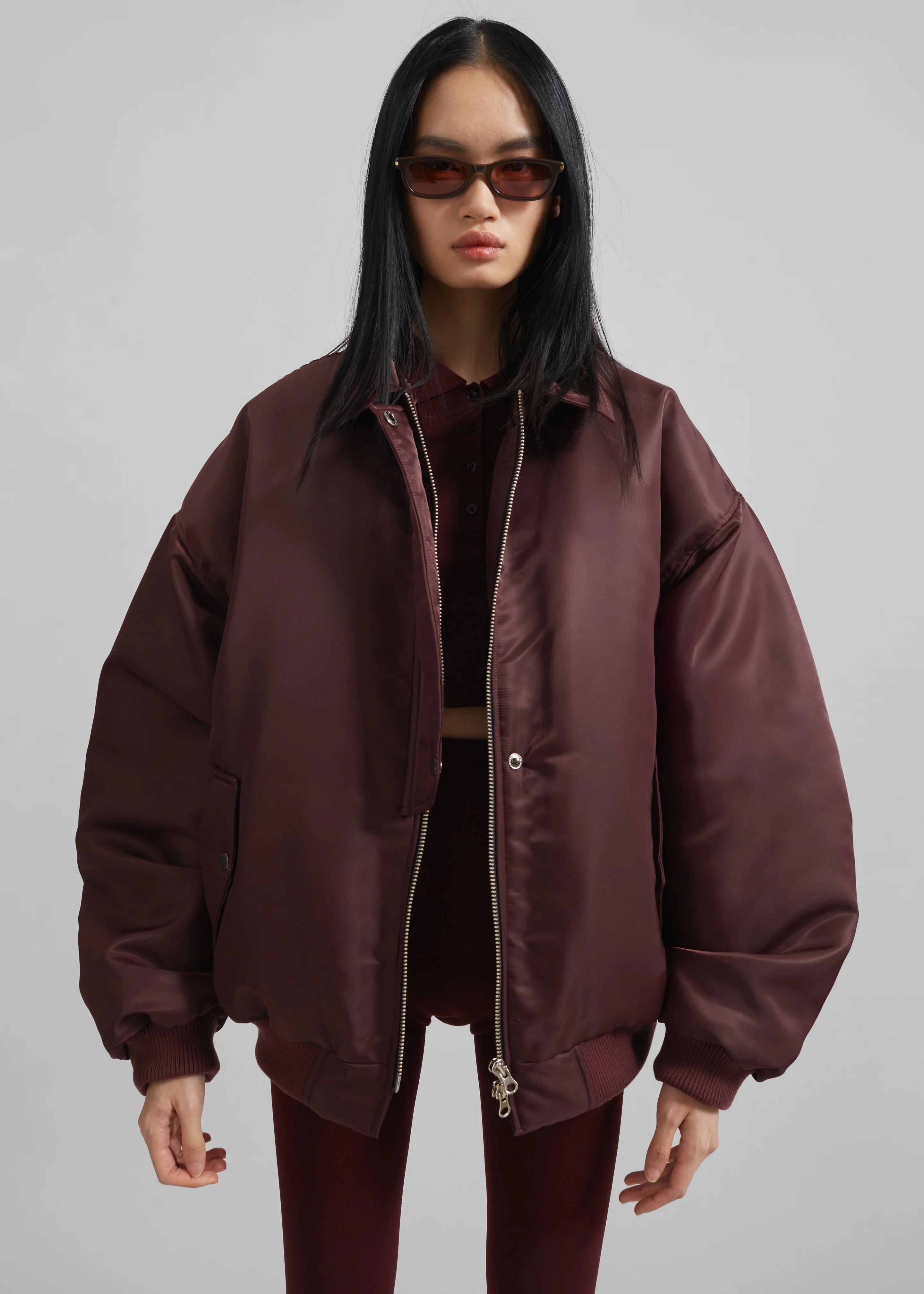 Nalden Padded Bomber Jacket - Burgundy - Image 2