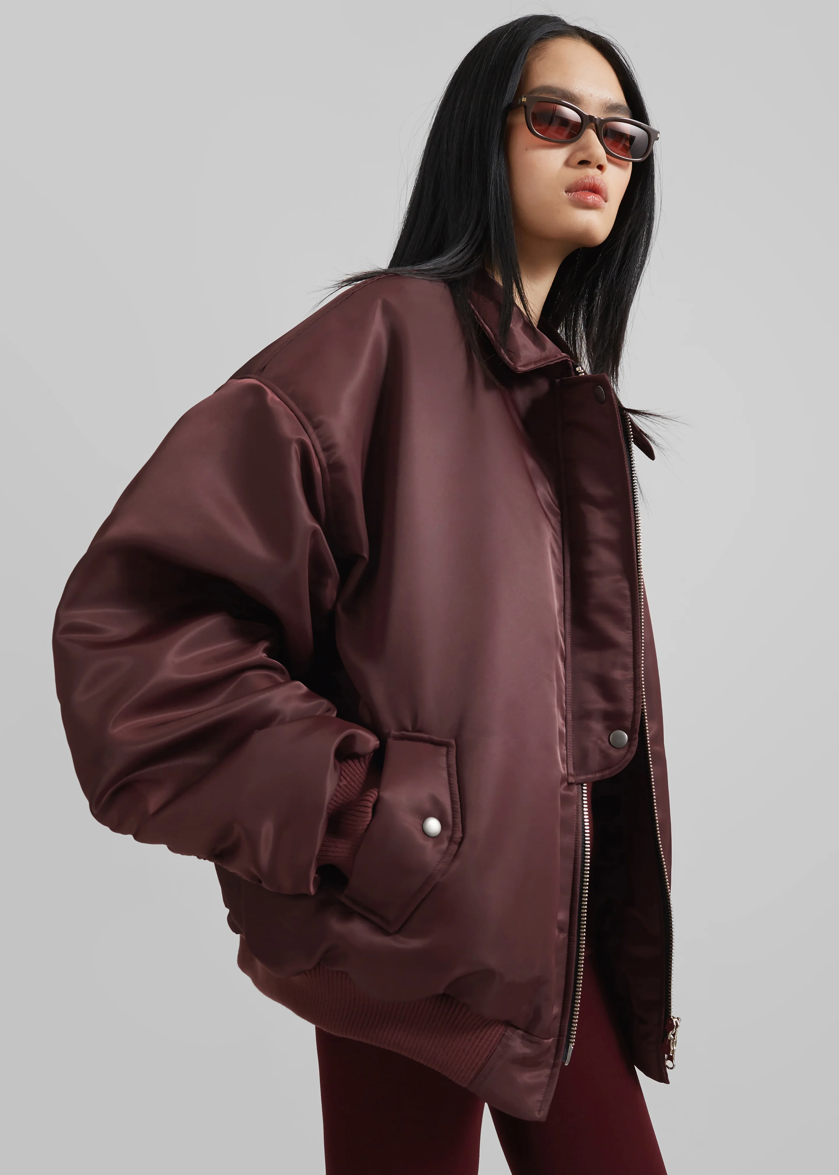 Nalden Padded Bomber Jacket - Burgundy - Image 3