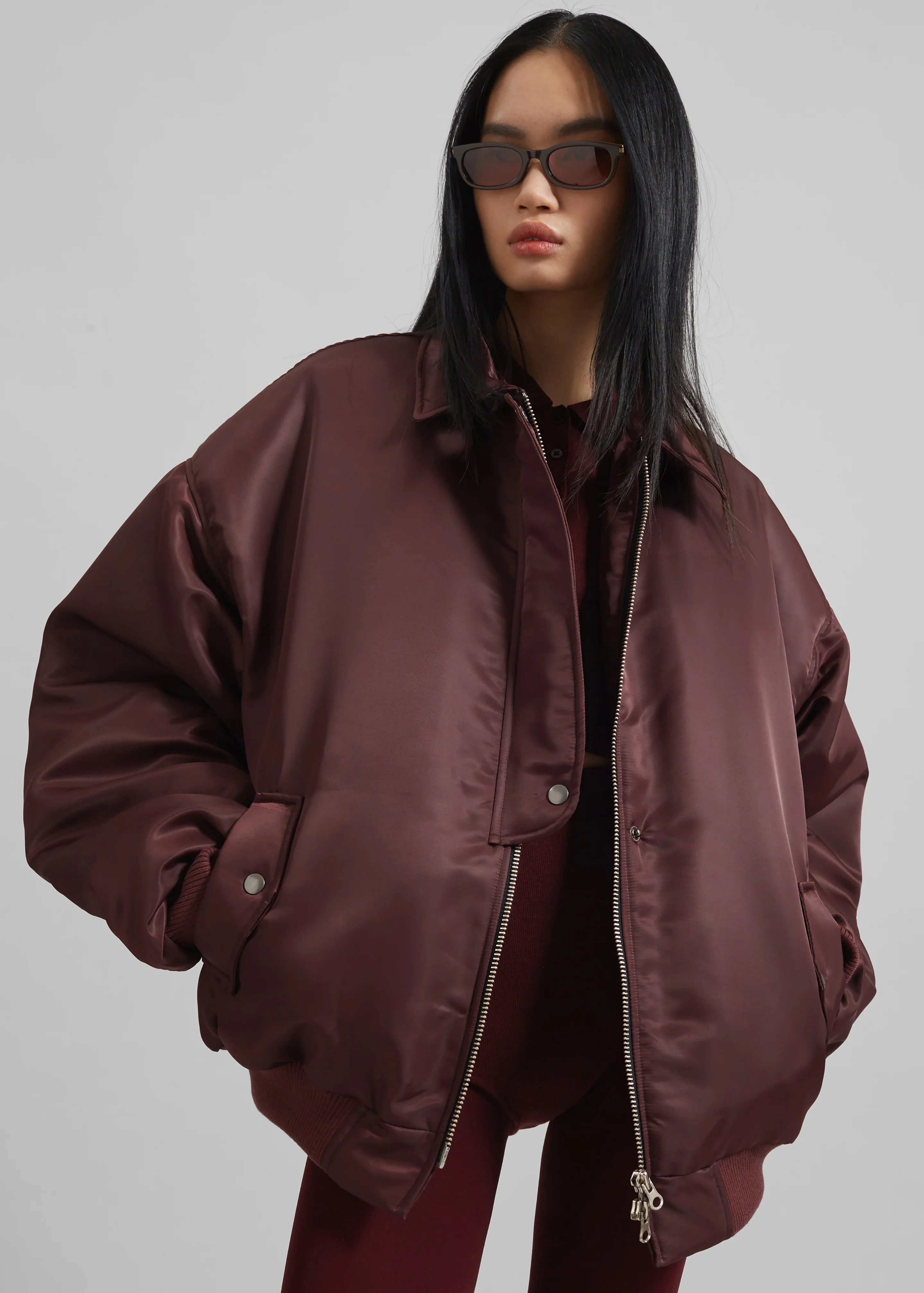 Nalden Padded Bomber Jacket - Burgundy - Image 6