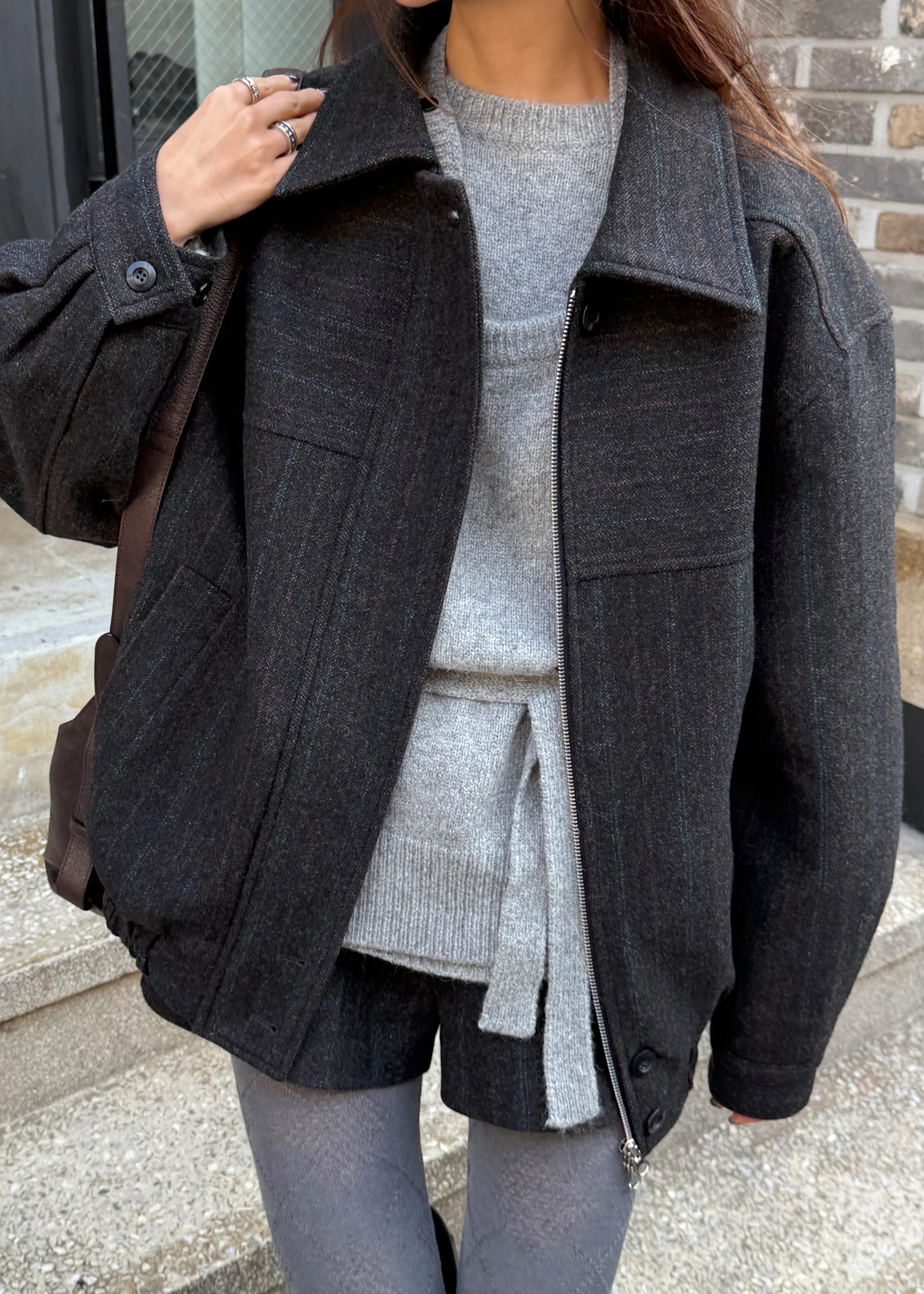 Natick Blouson Jacket - Charcoal Multi Stripe - Image 9