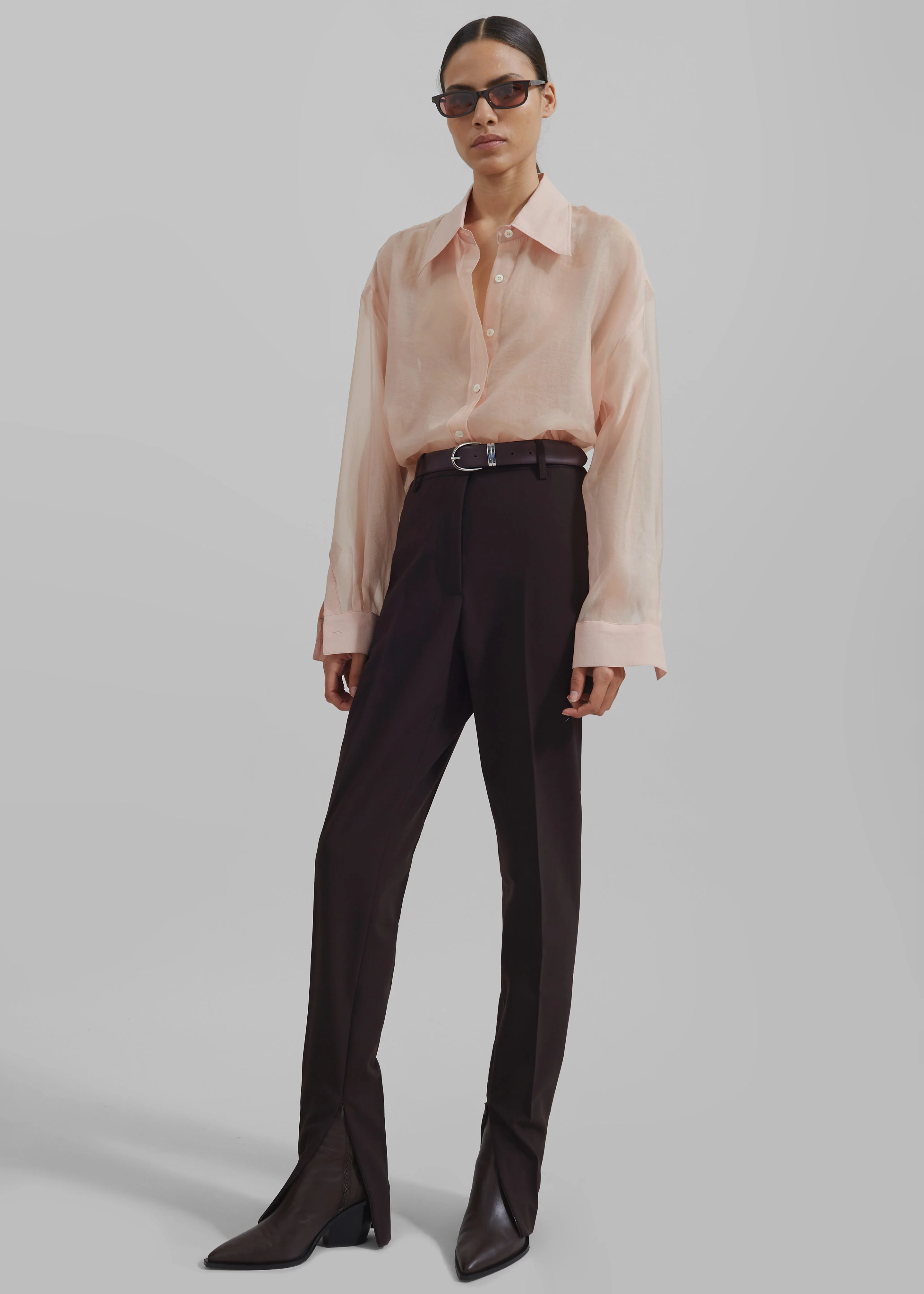 Nel Sheer Button Up Shirt - Pink - Image 3