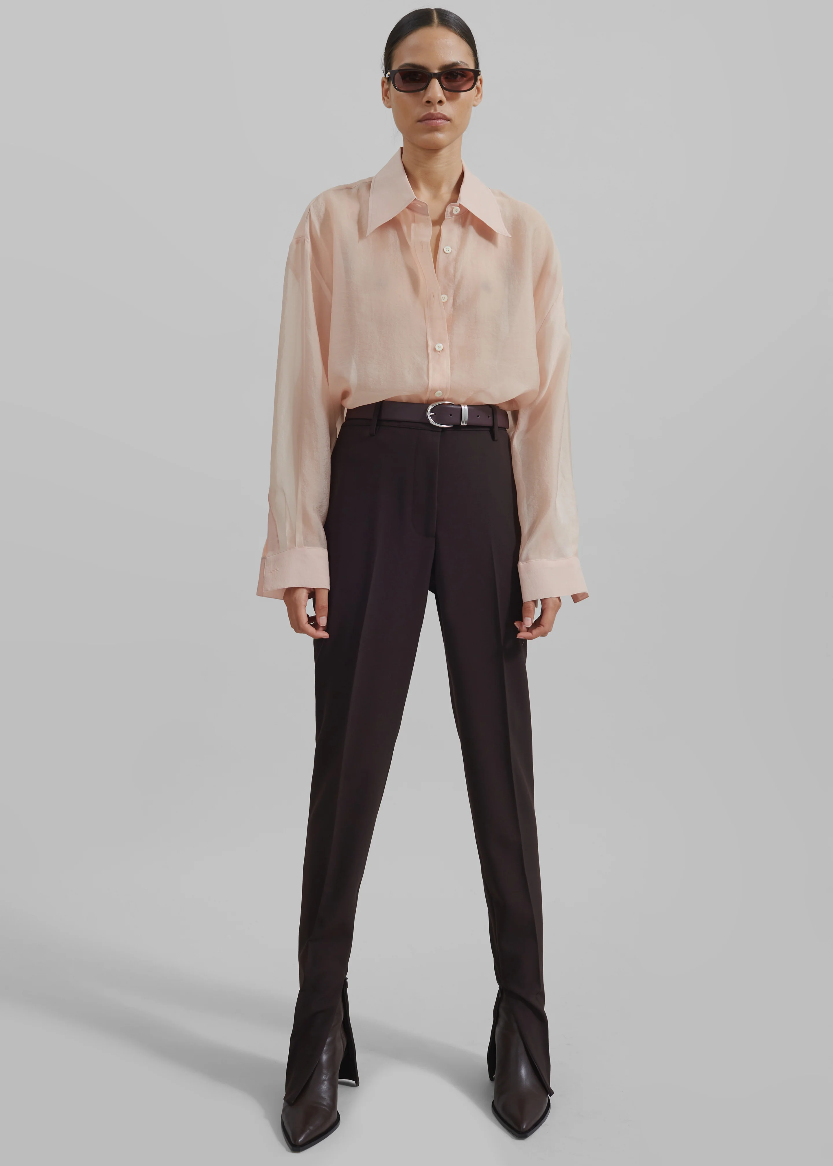 Nel Sheer Button Up Shirt - Pink - Image 6