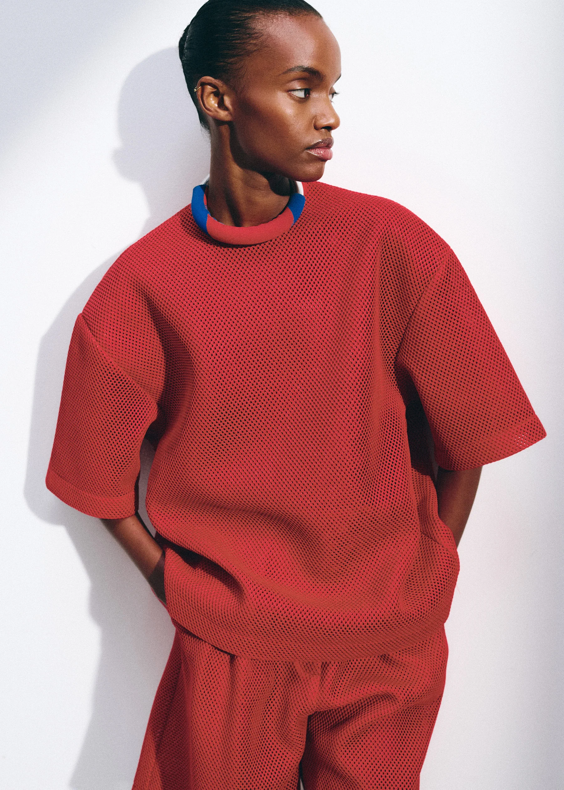 Nela Mesh Boxy T-Shirt - Red - Image 10