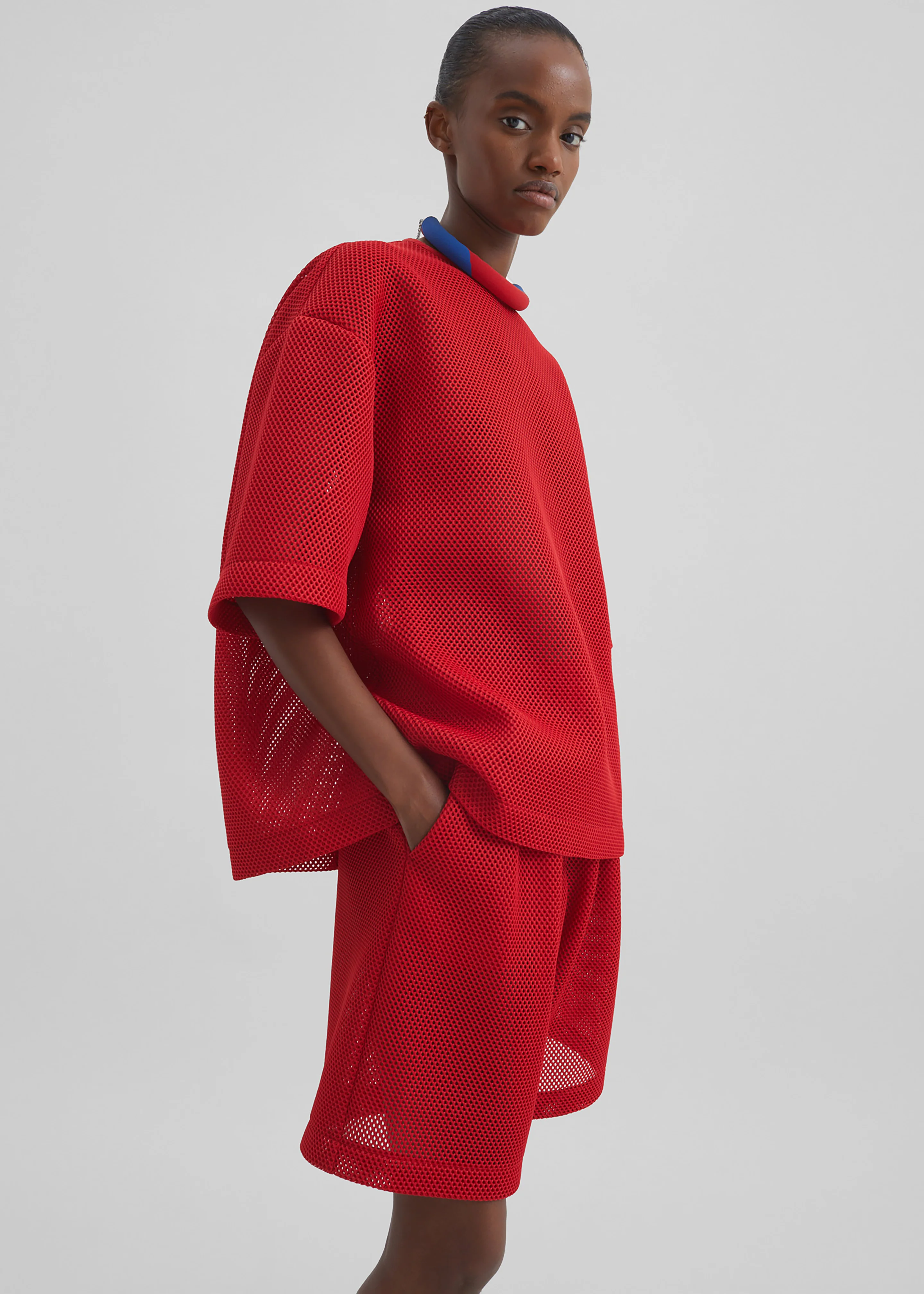 Nela Mesh Boxy T-Shirt - Red - Image 6