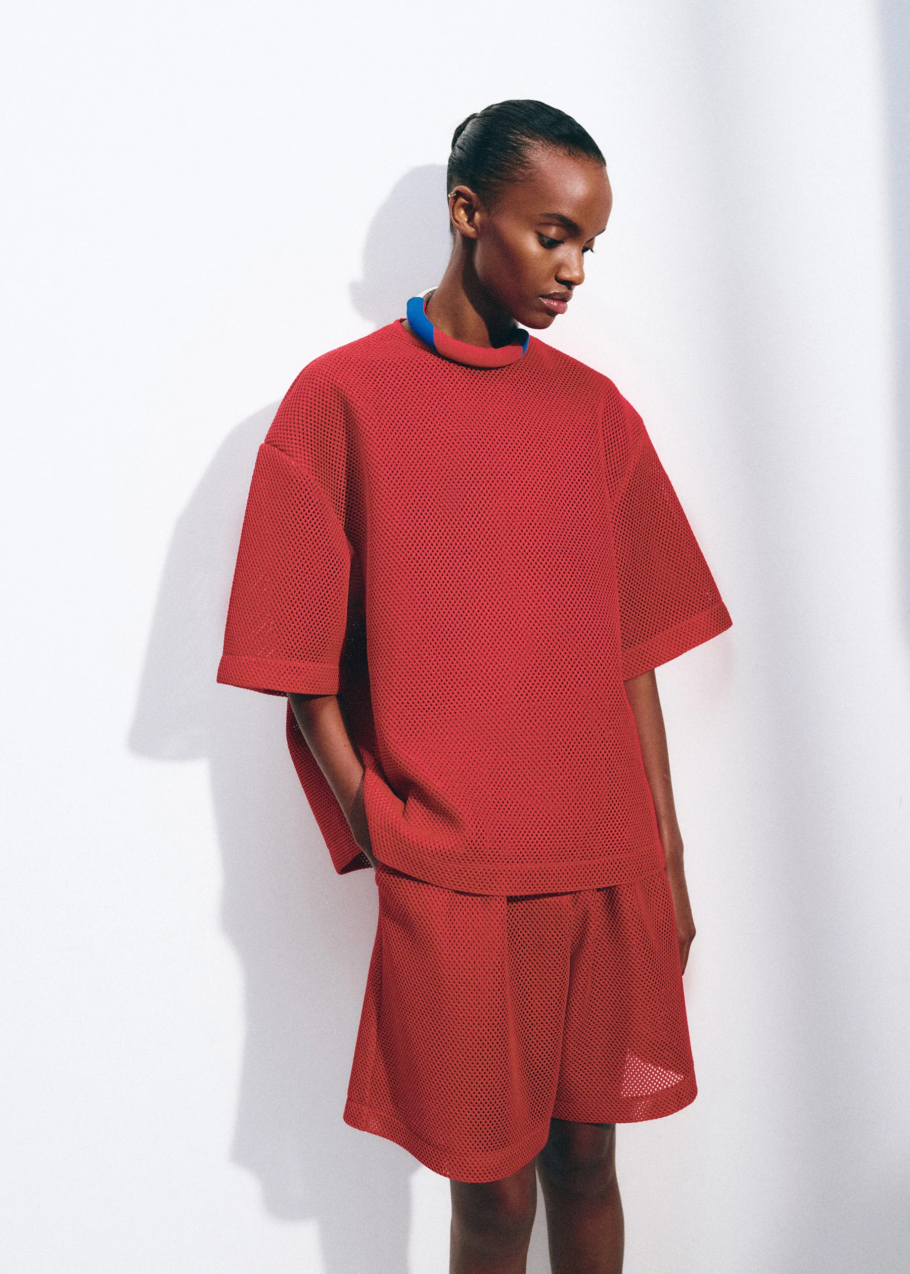 Nela Mesh Boxy T-Shirt - Red - Image 8