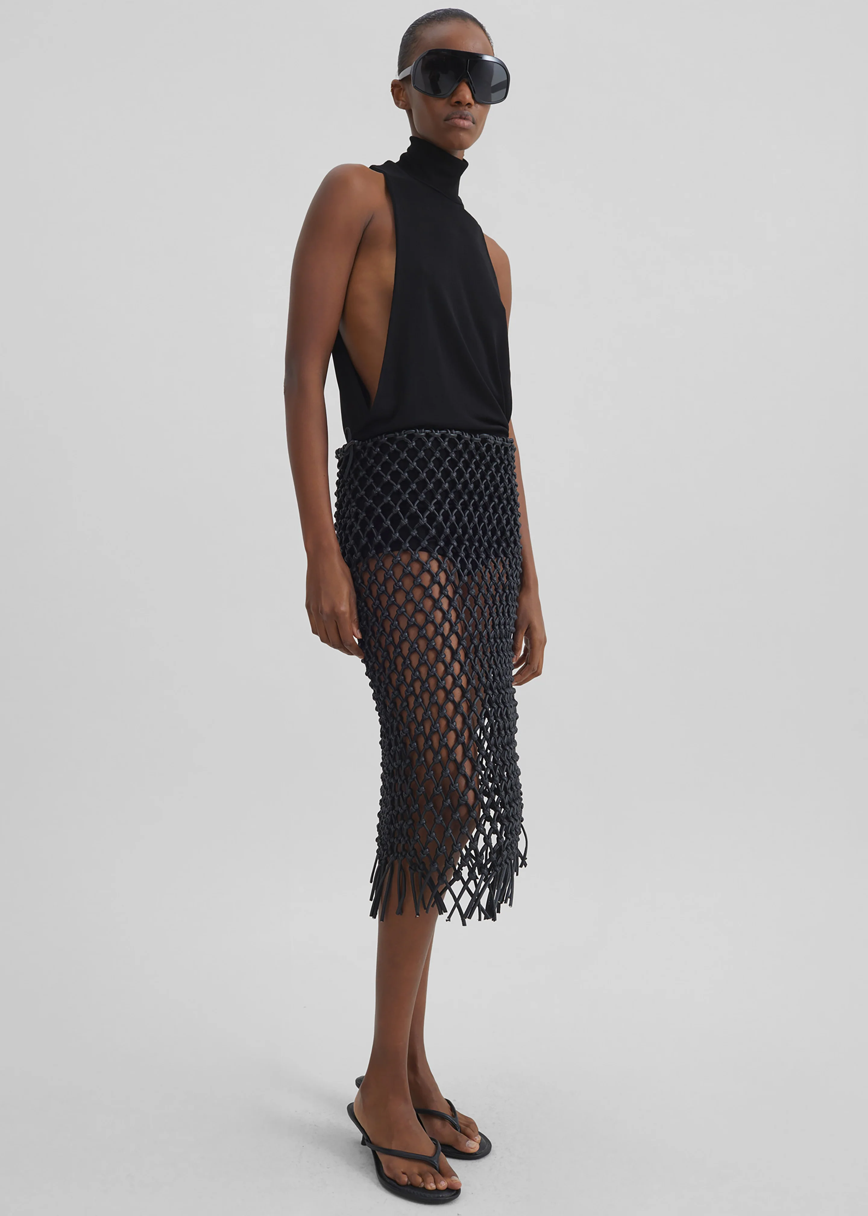Nelaya Leather Macrame Skirt - Black - Image 2