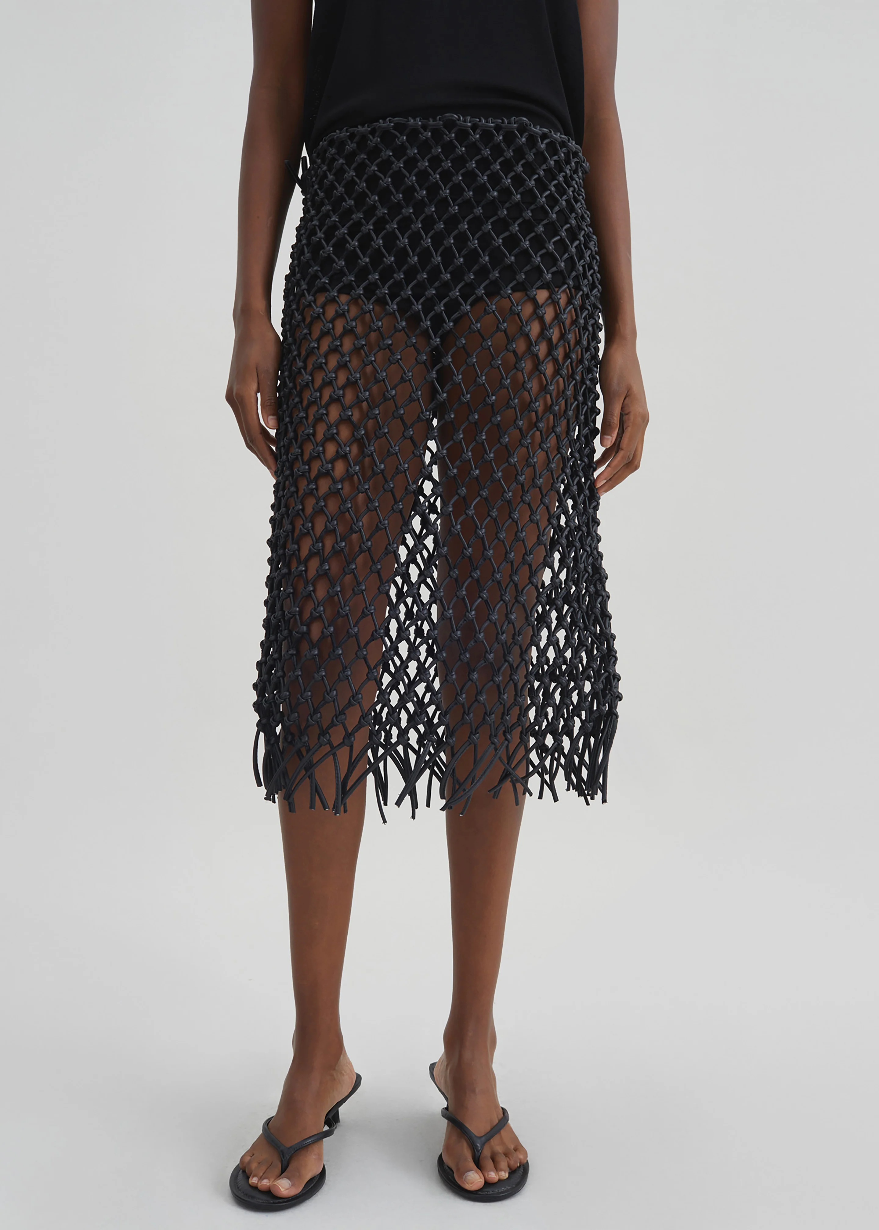 Nelaya Leather Macrame Skirt - Black - Image 3