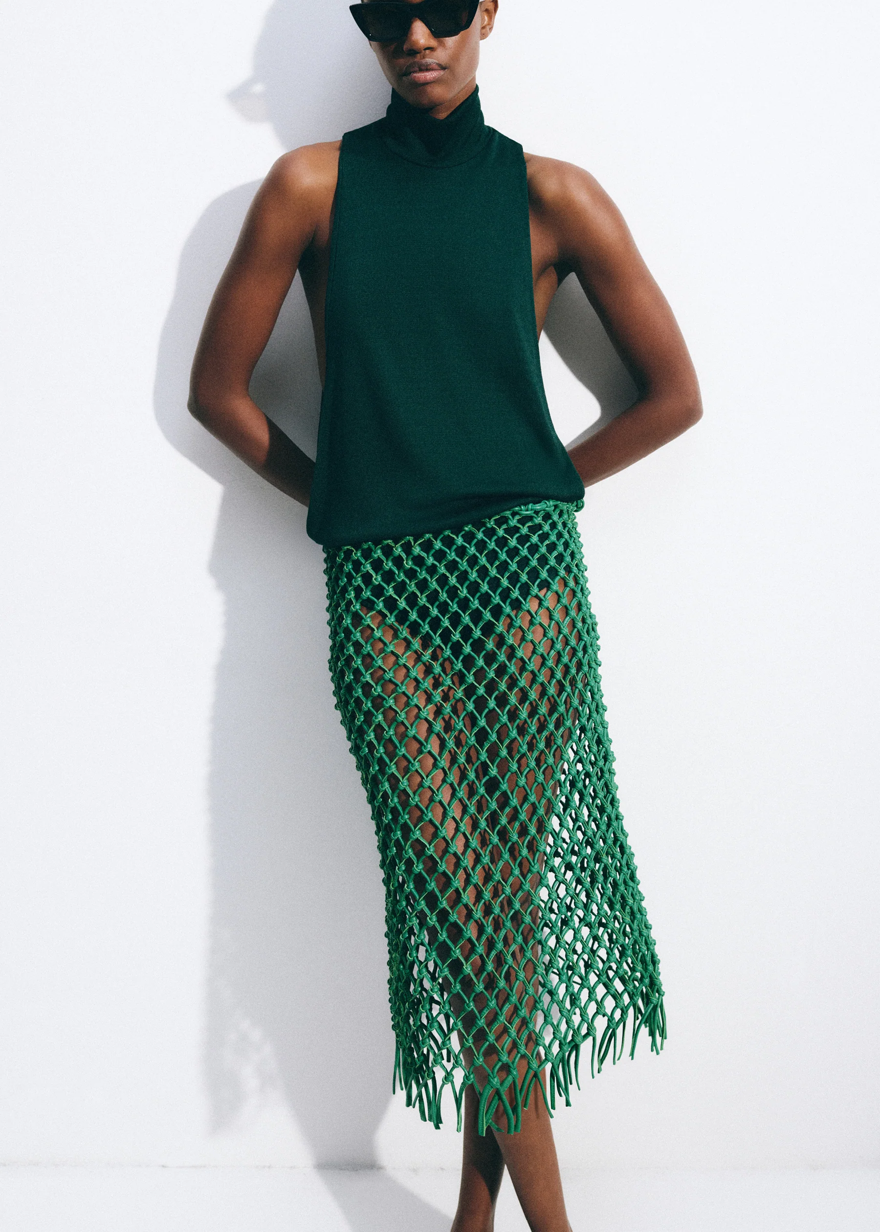 Nelaya Leather Macrame Skirt - Emerald - Image 3