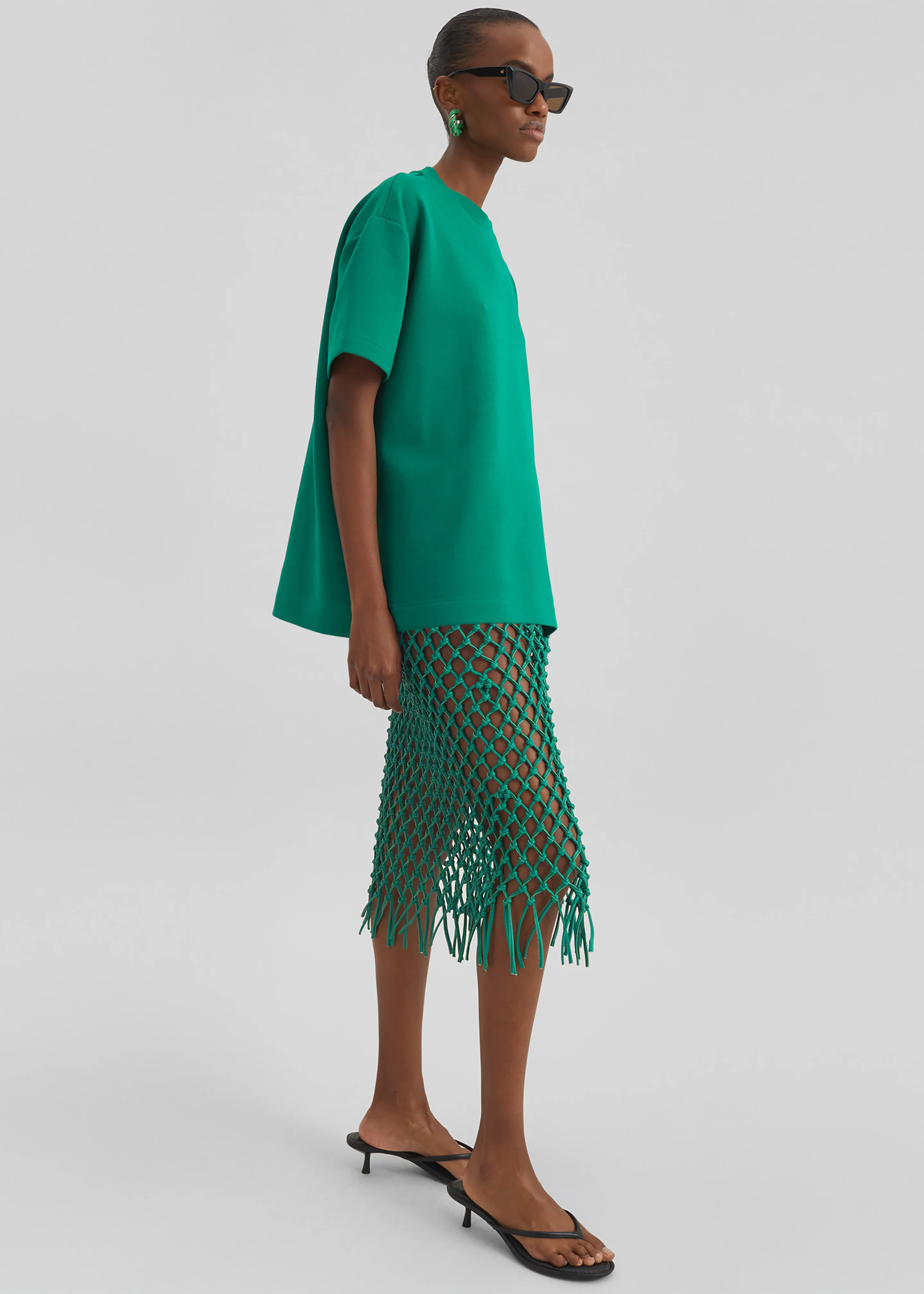 Nelaya Leather Macrame Skirt - Emerald - Image 5