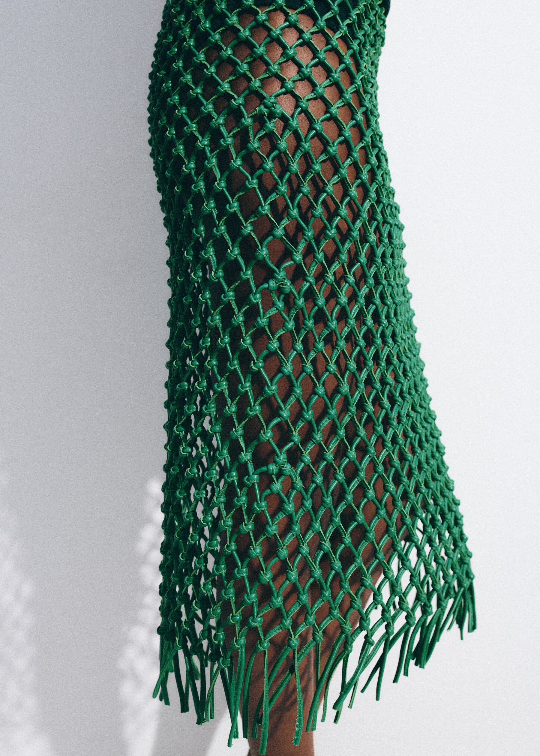 Nelaya Leather Macrame Skirt - Emerald - Image 8