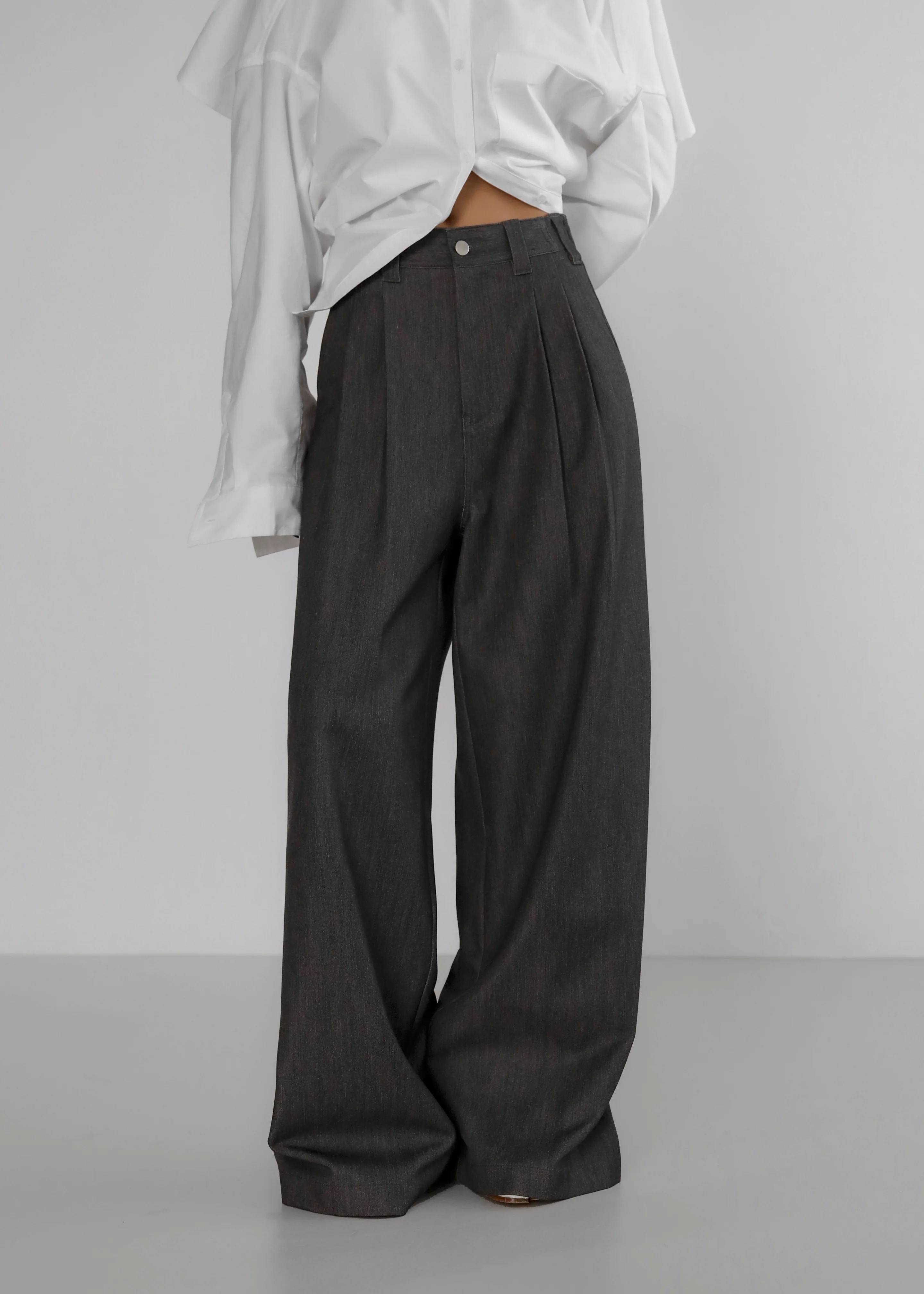 Nellore Pleated Denim Pants - Dark Grey Melange - Image 13