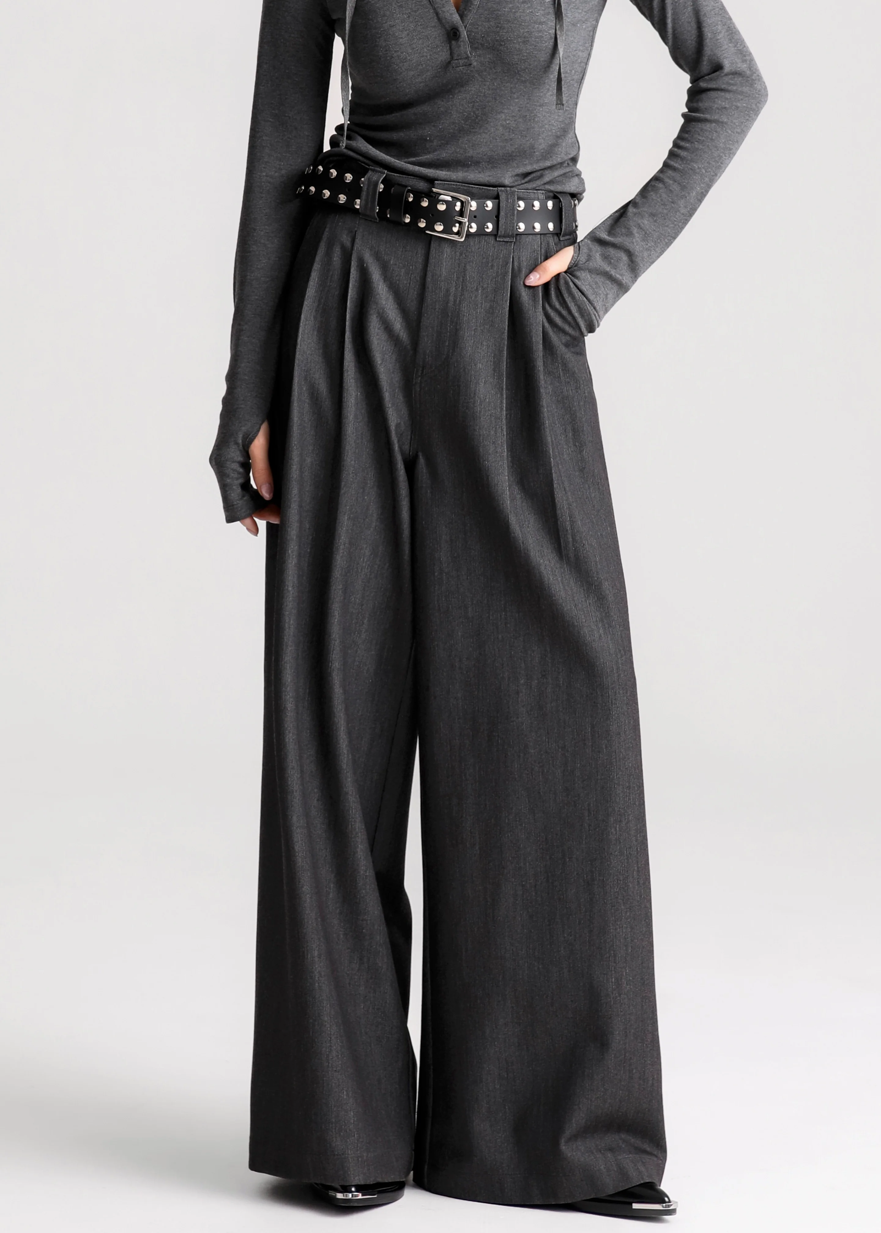 Nellore Pleated Denim Pants - Dark Grey Melange - Image 5
