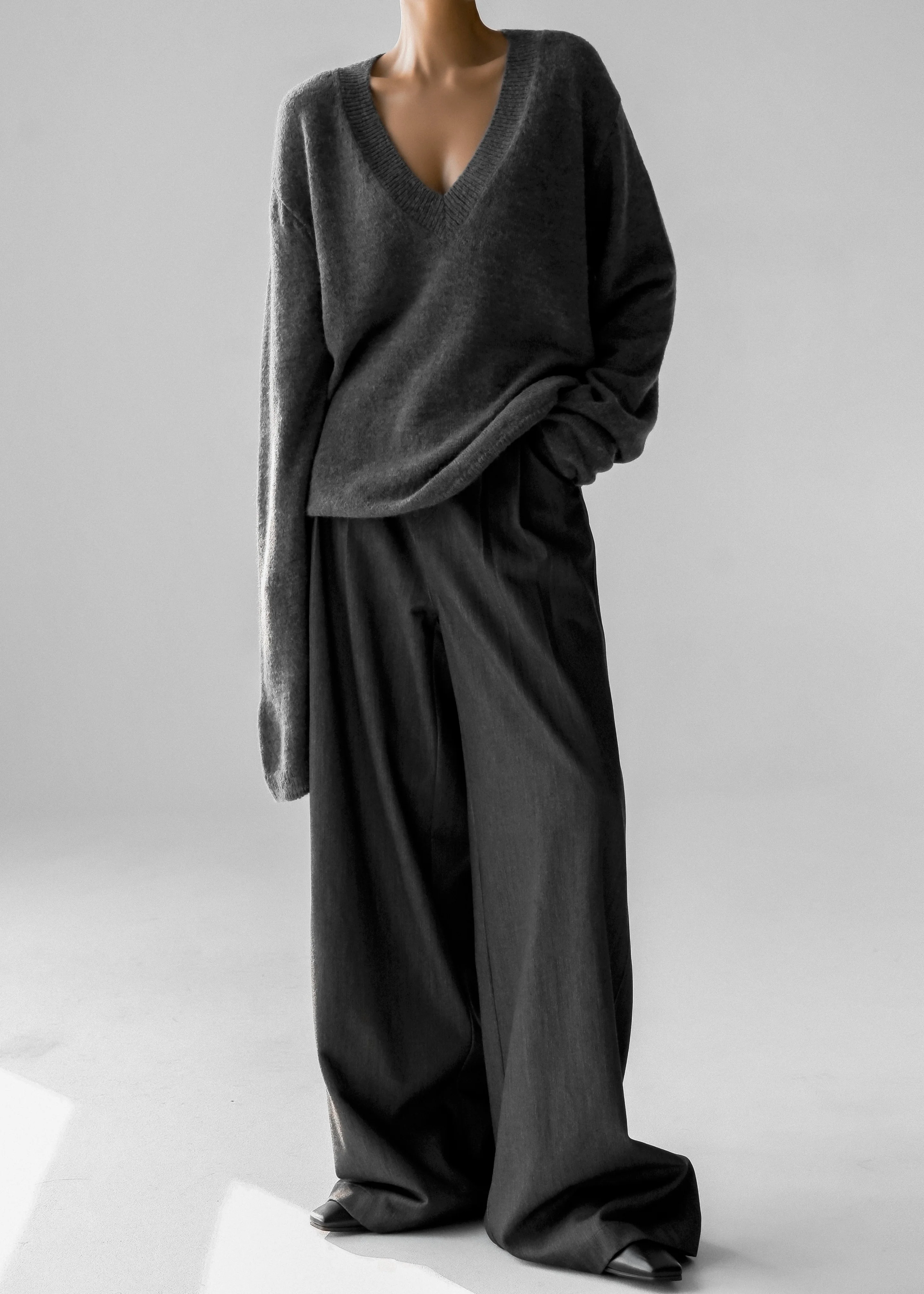 Nellore Pleated Denim Pants - Dark Grey Melange - Image 6