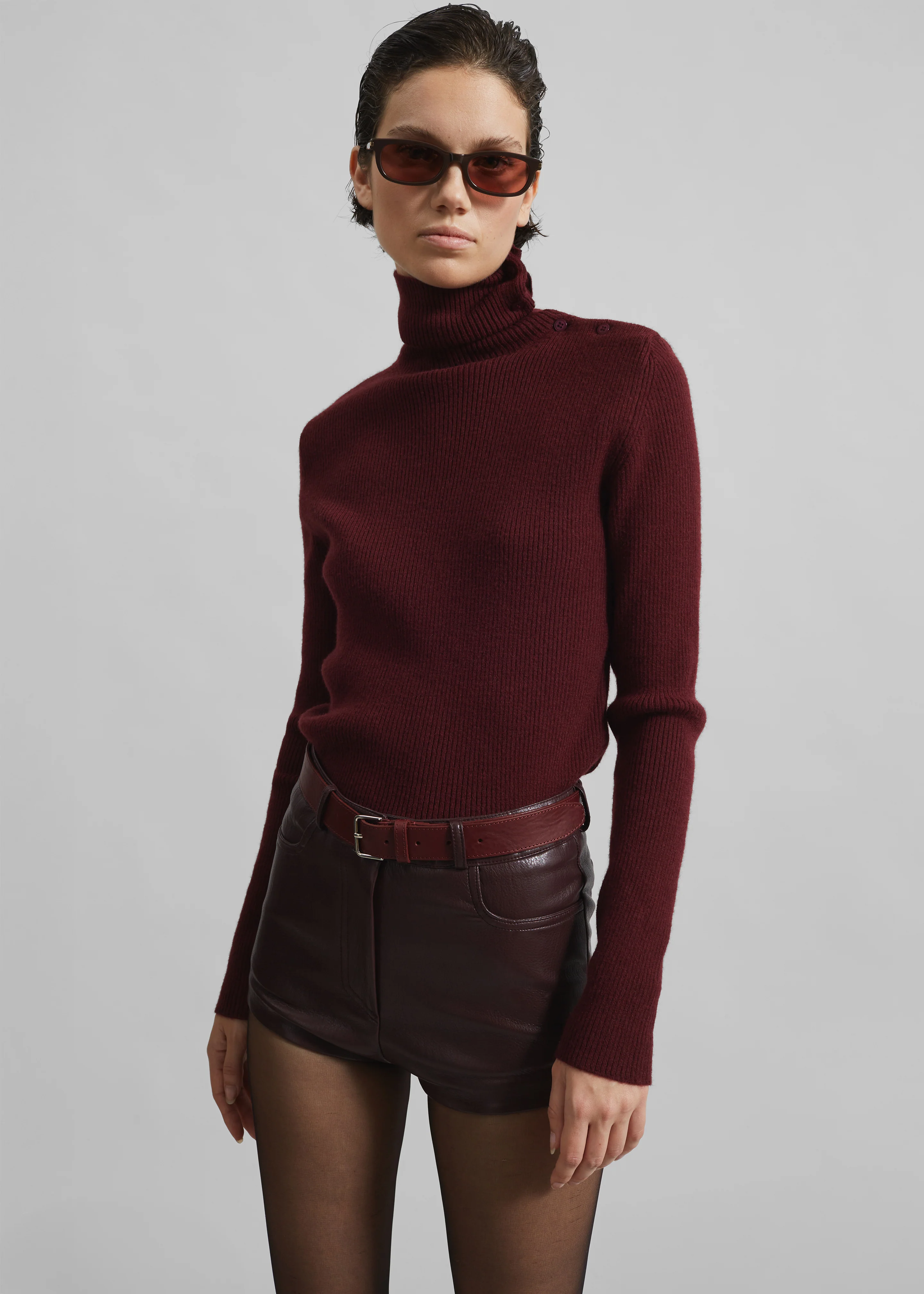 Nevis Faux Leather Hot Pants - Burgundy - Image 8