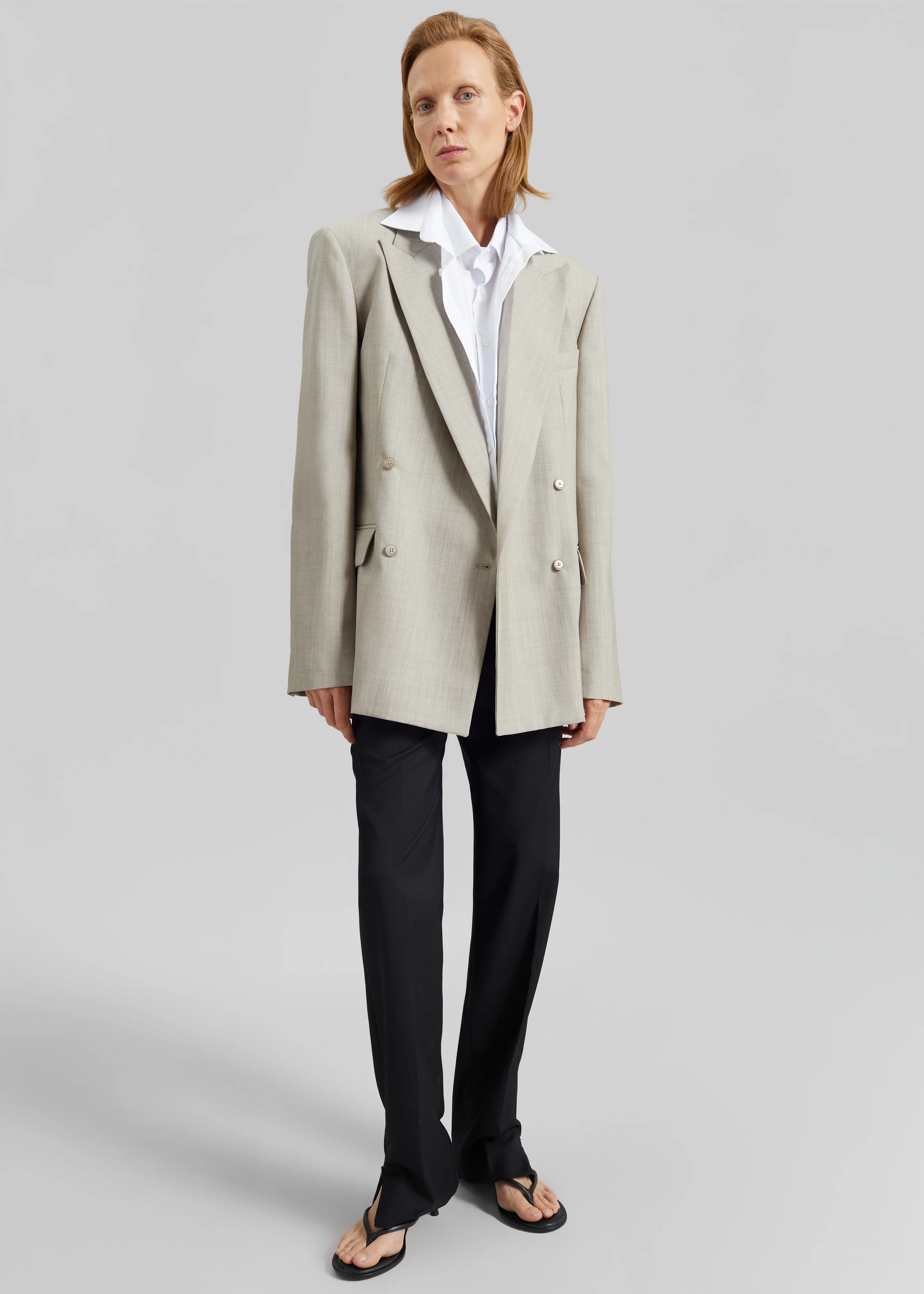 Newark Double Breasted Blazer - Beige Melange - Image 2