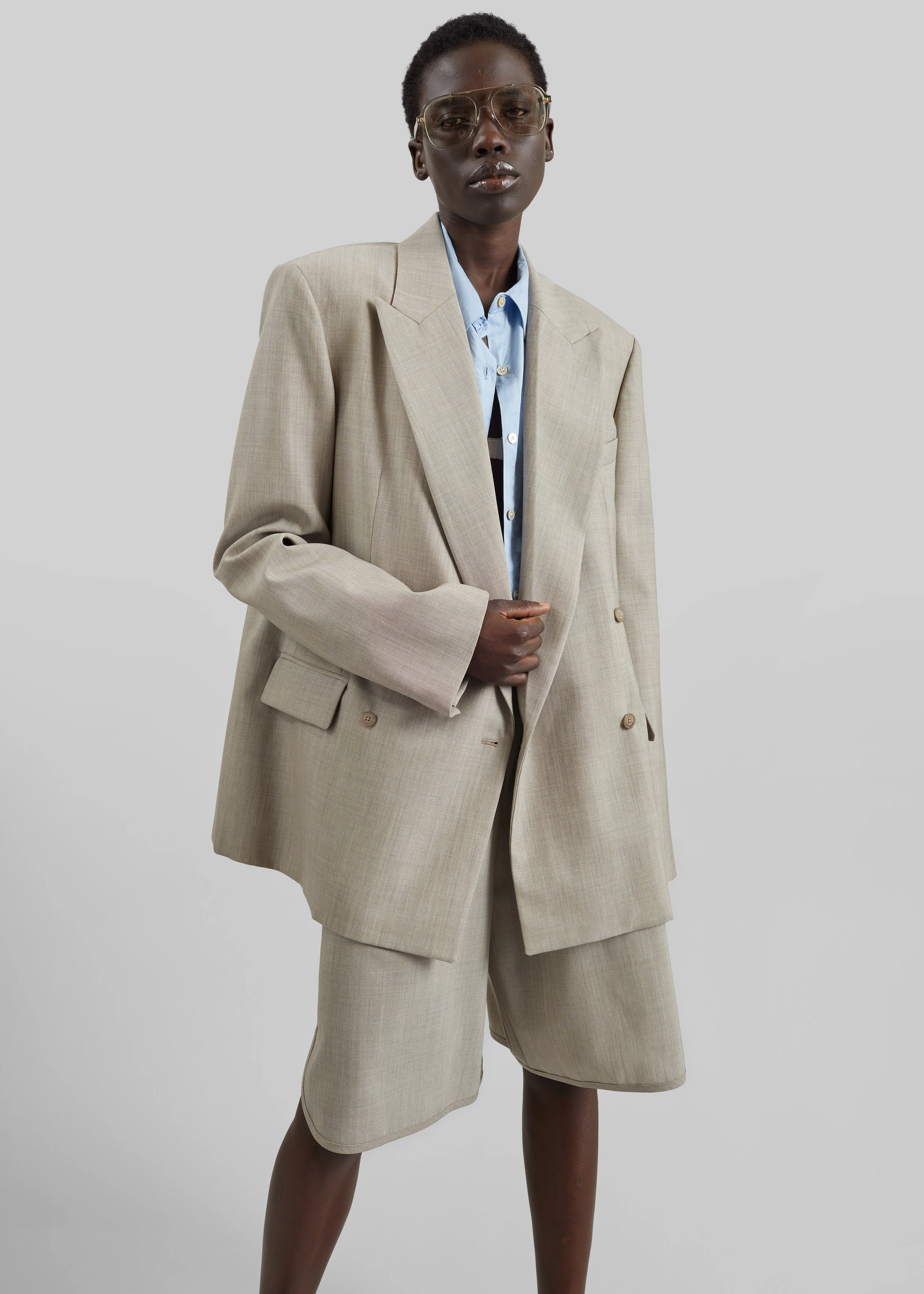 Newark Double Breasted Blazer - Beige Melange - Image 3