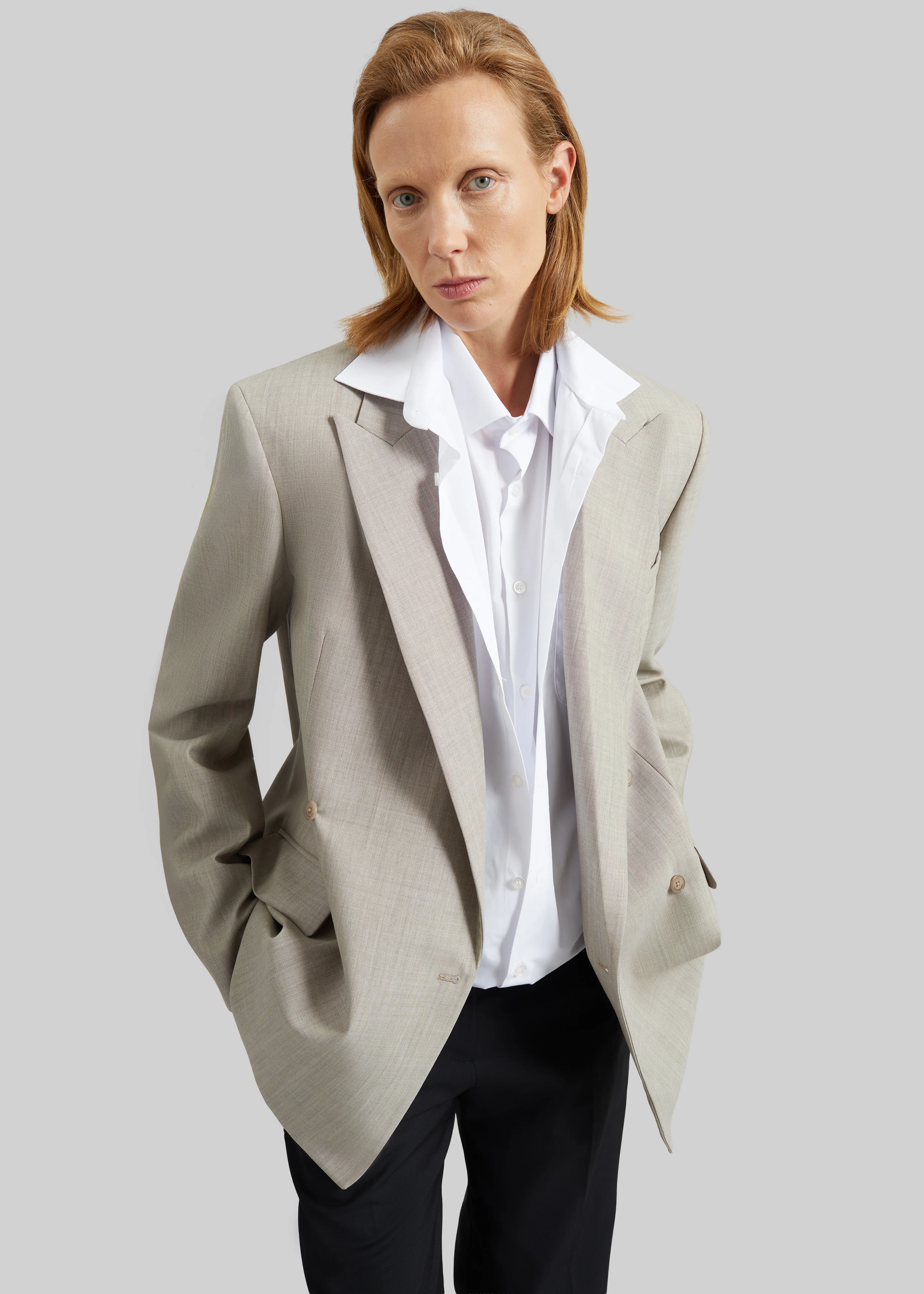 Newark Double Breasted Blazer - Beige Melange - Image 4