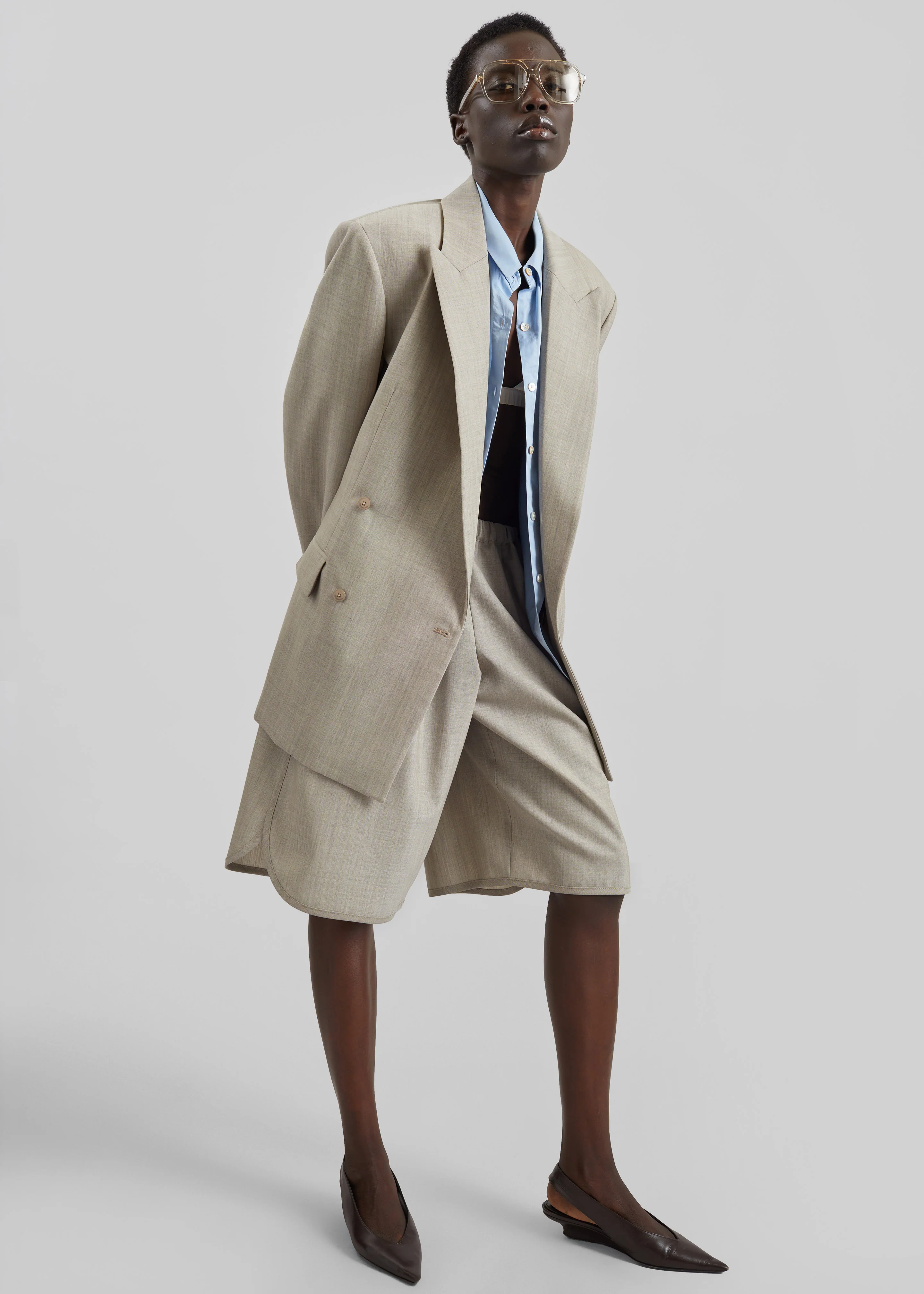 Newark Double Breasted Blazer - Beige Melange - Image 5