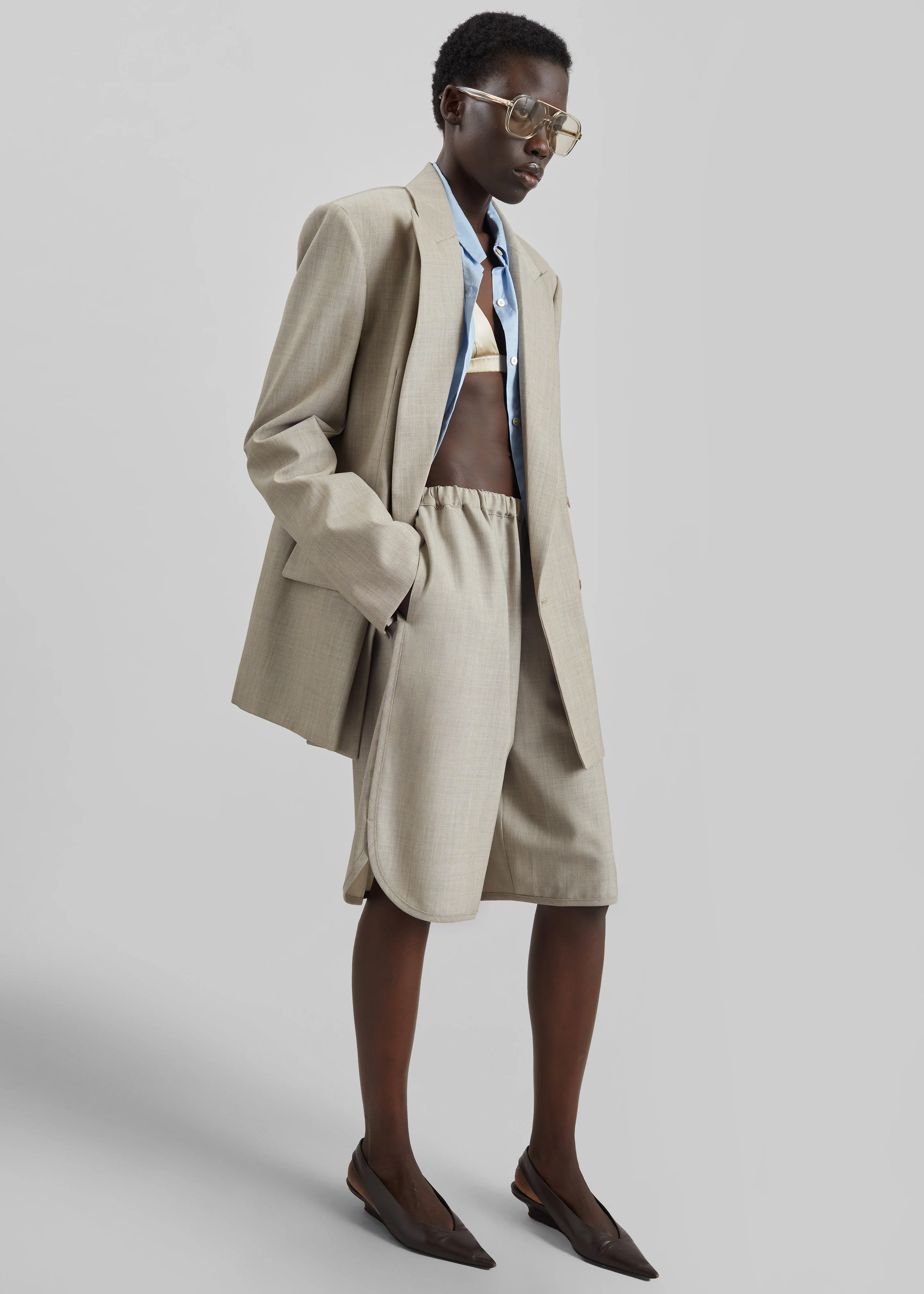 Newark Double Breasted Blazer - Beige Melange - Image 7