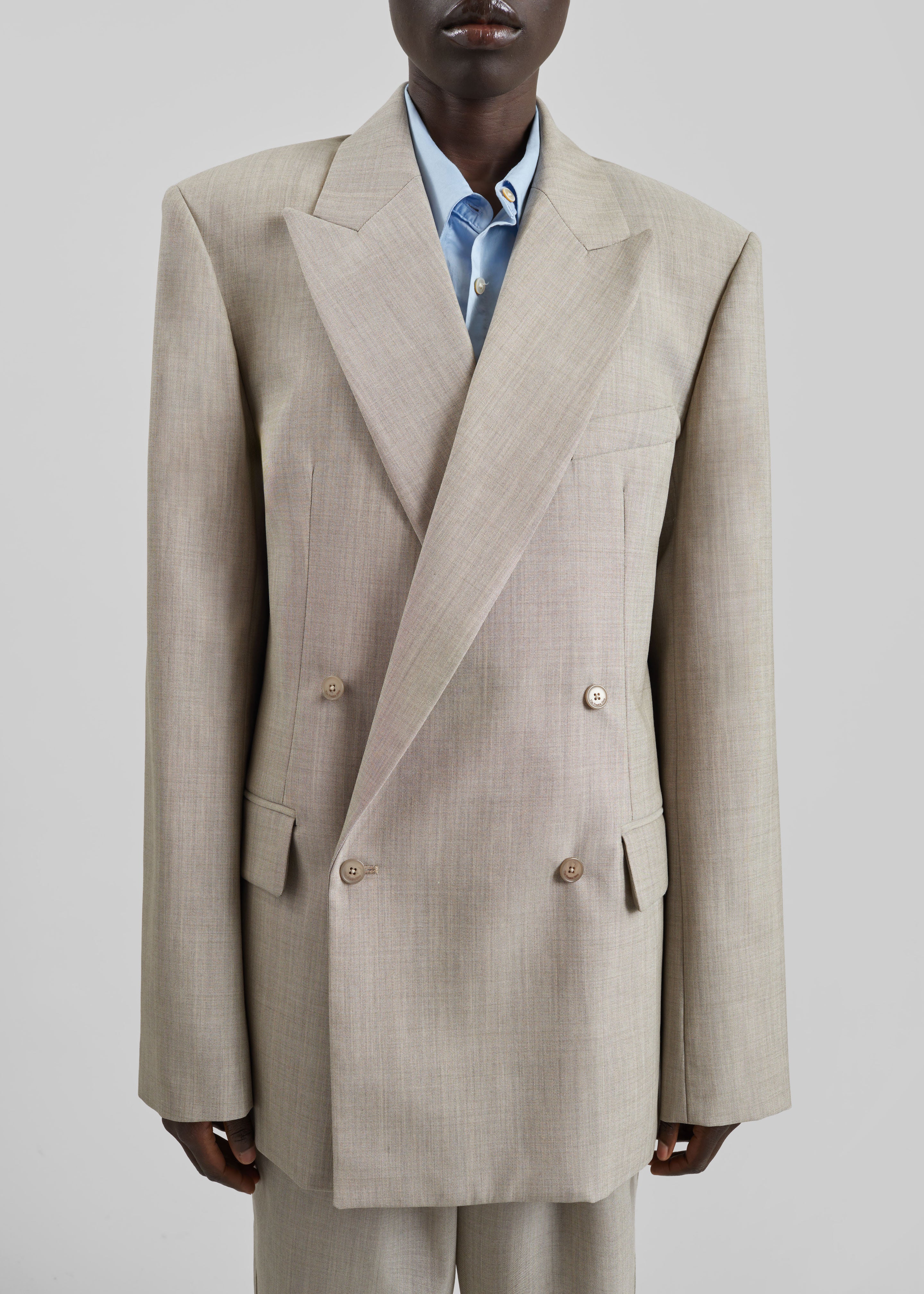 Newark Double Breasted Blazer - Beige Melange - Image 8