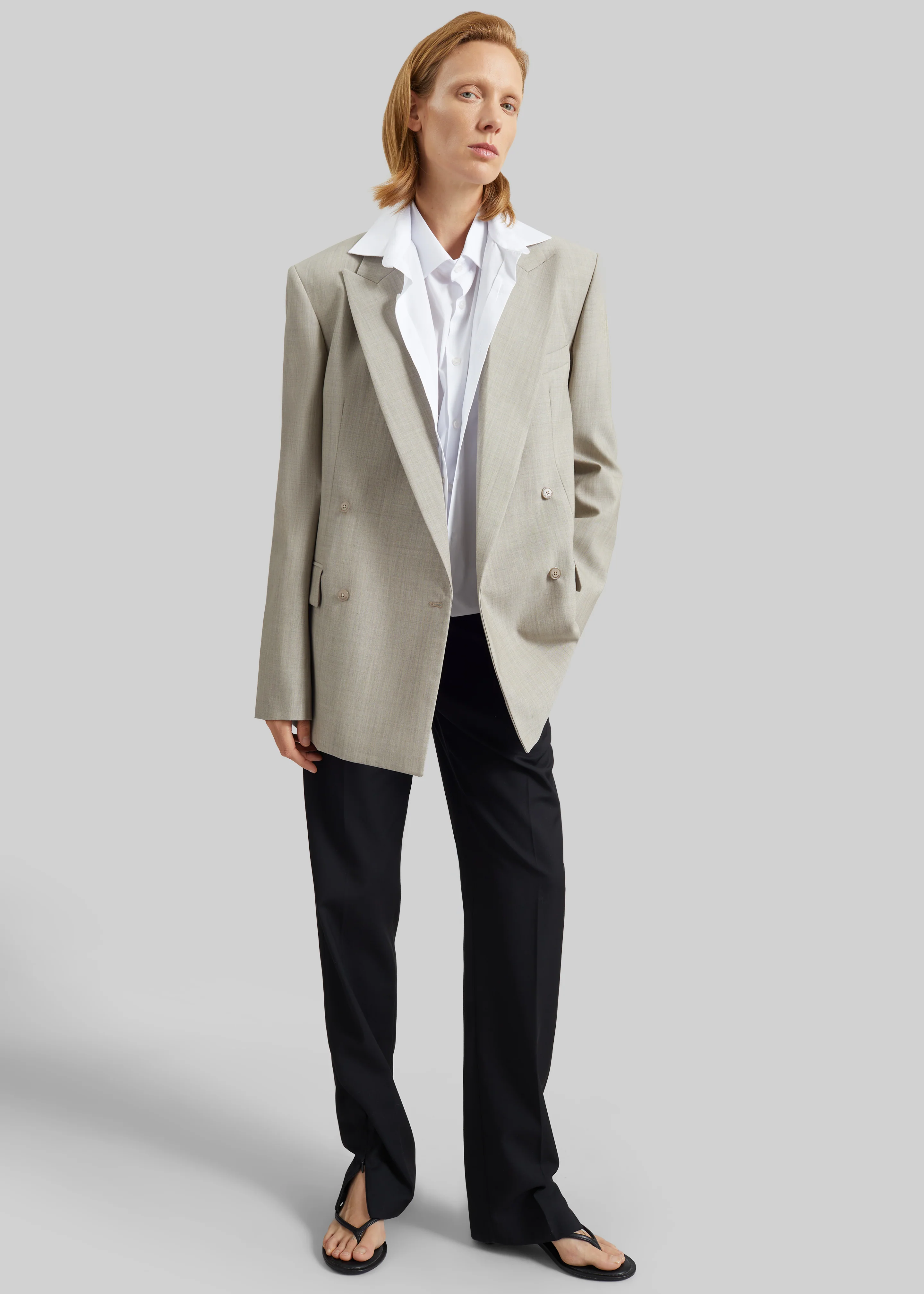 Newark Double Breasted Blazer - Beige Melange - Image 9