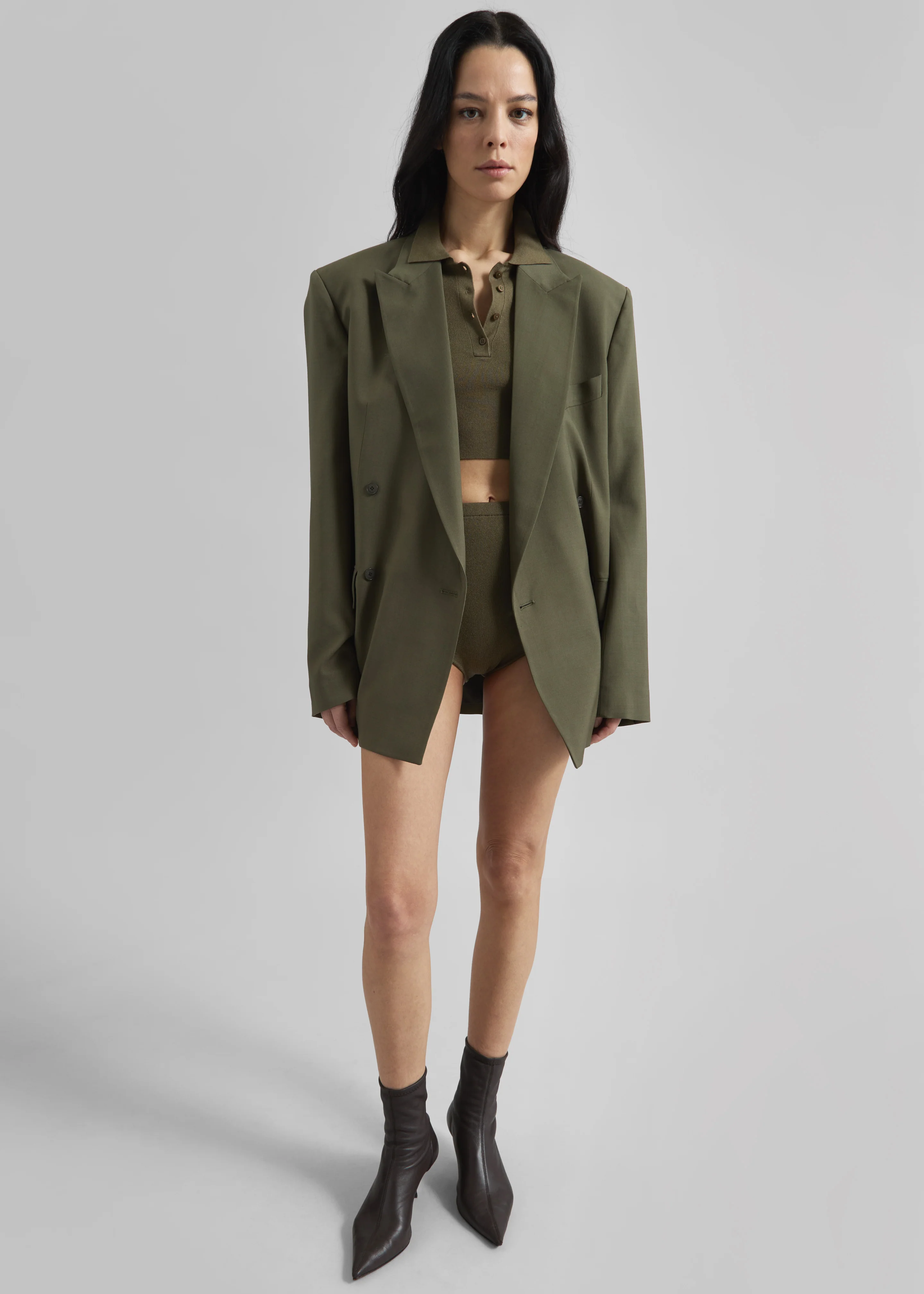 Newark Double Breasted Blazer - Khaki - Image 2