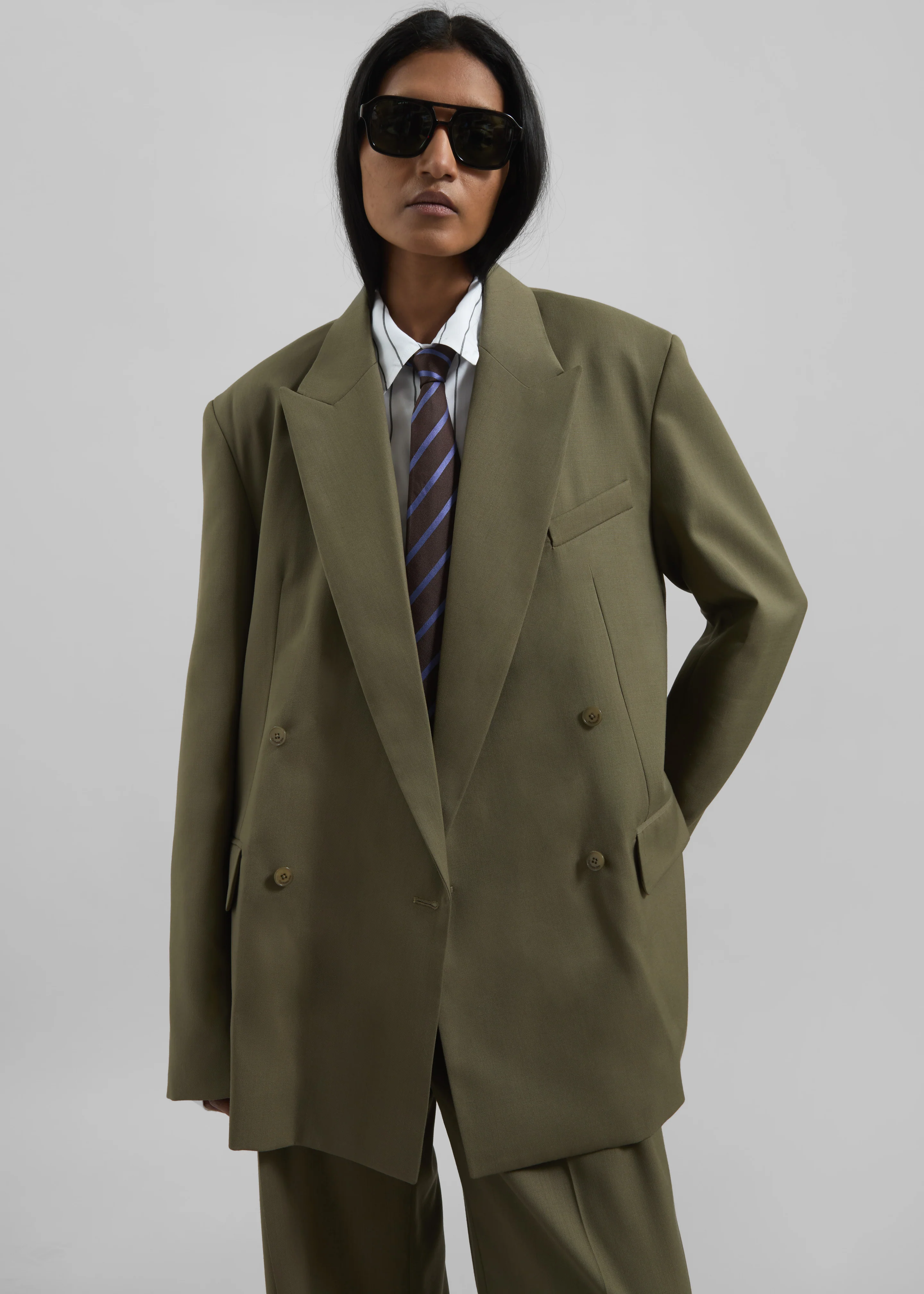 Newark Double Breasted Blazer - Khaki - Image 4