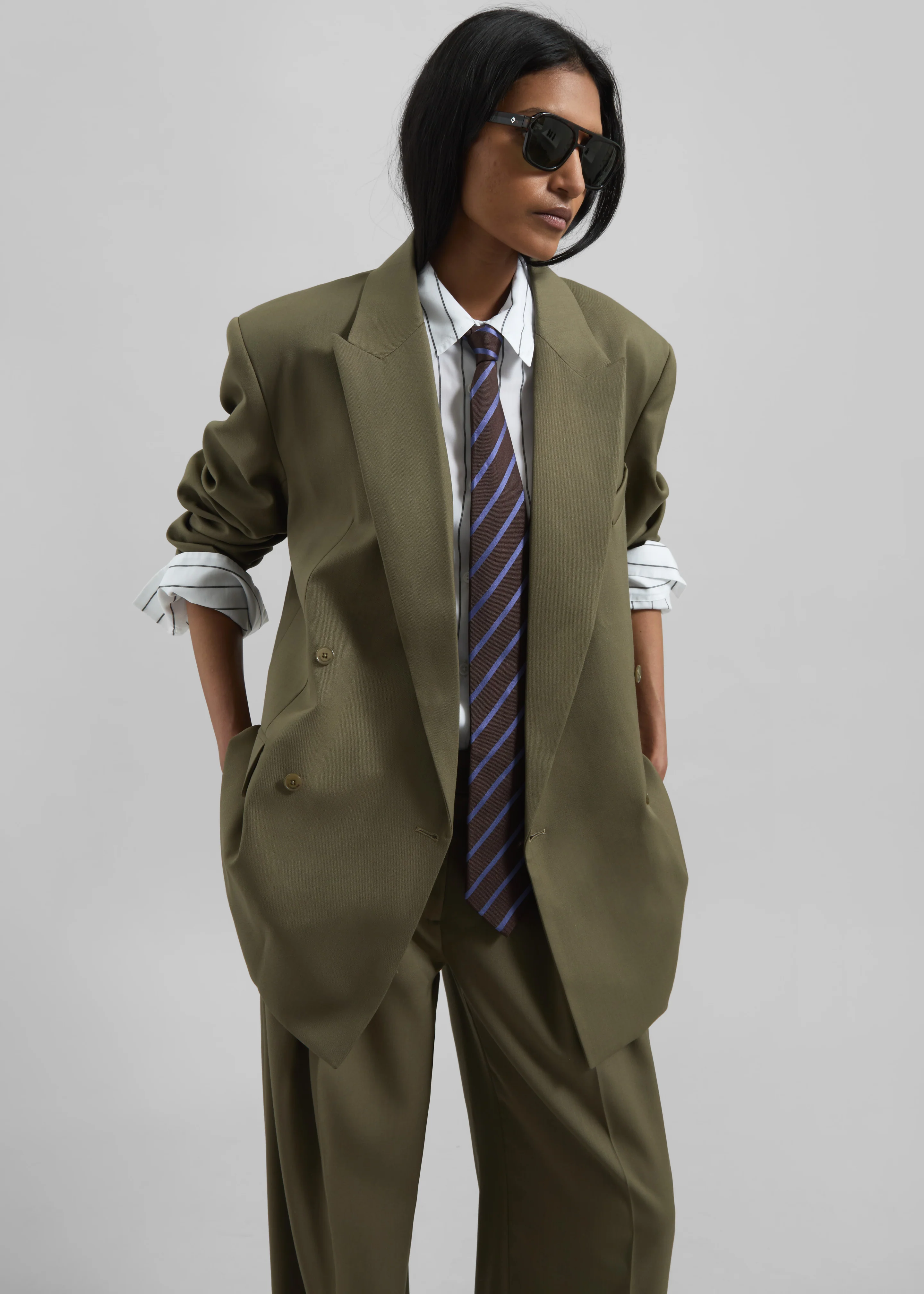 Newark Double Breasted Blazer - Khaki - Image 5