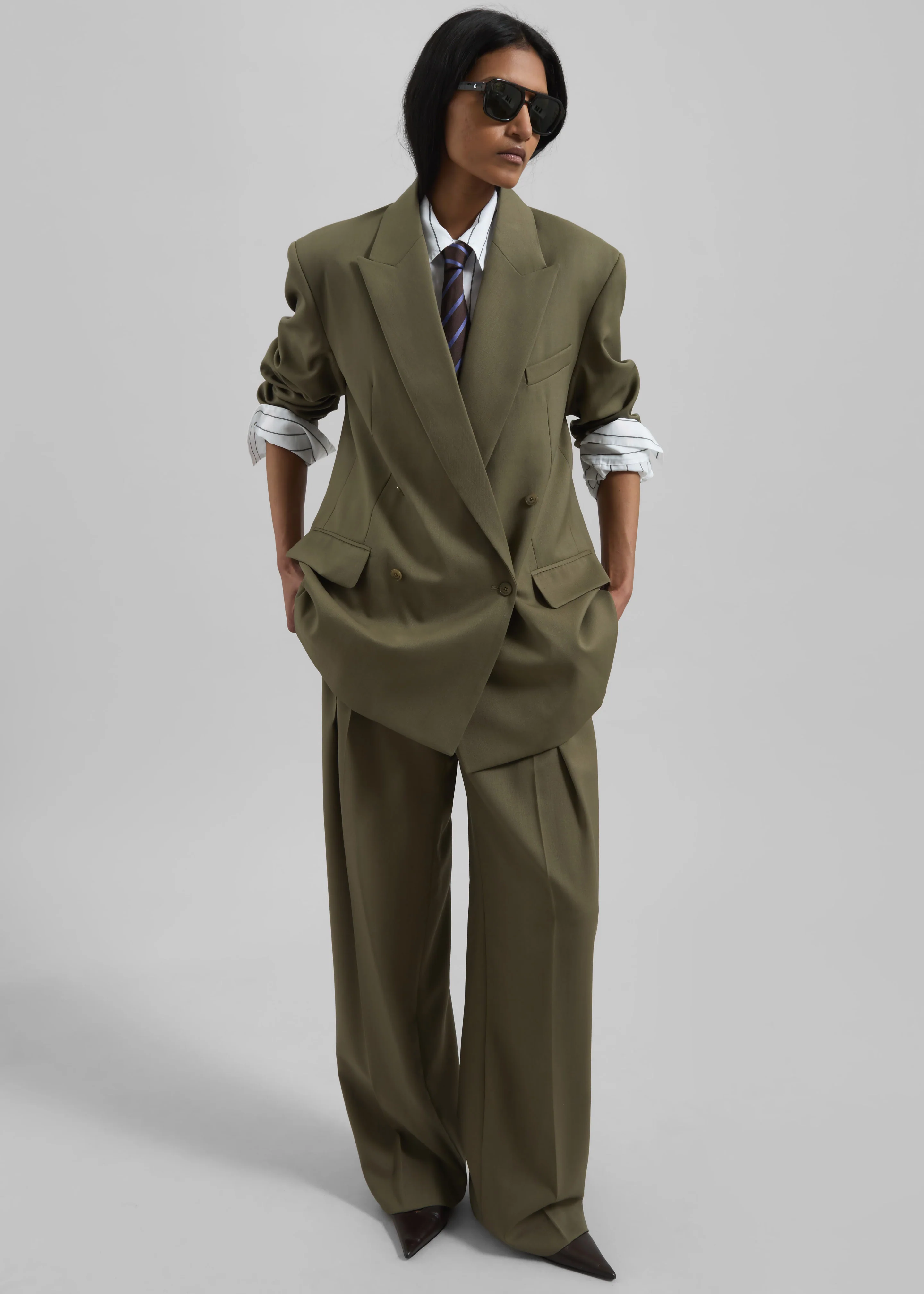 Newark Double Breasted Blazer - Khaki - Image 6