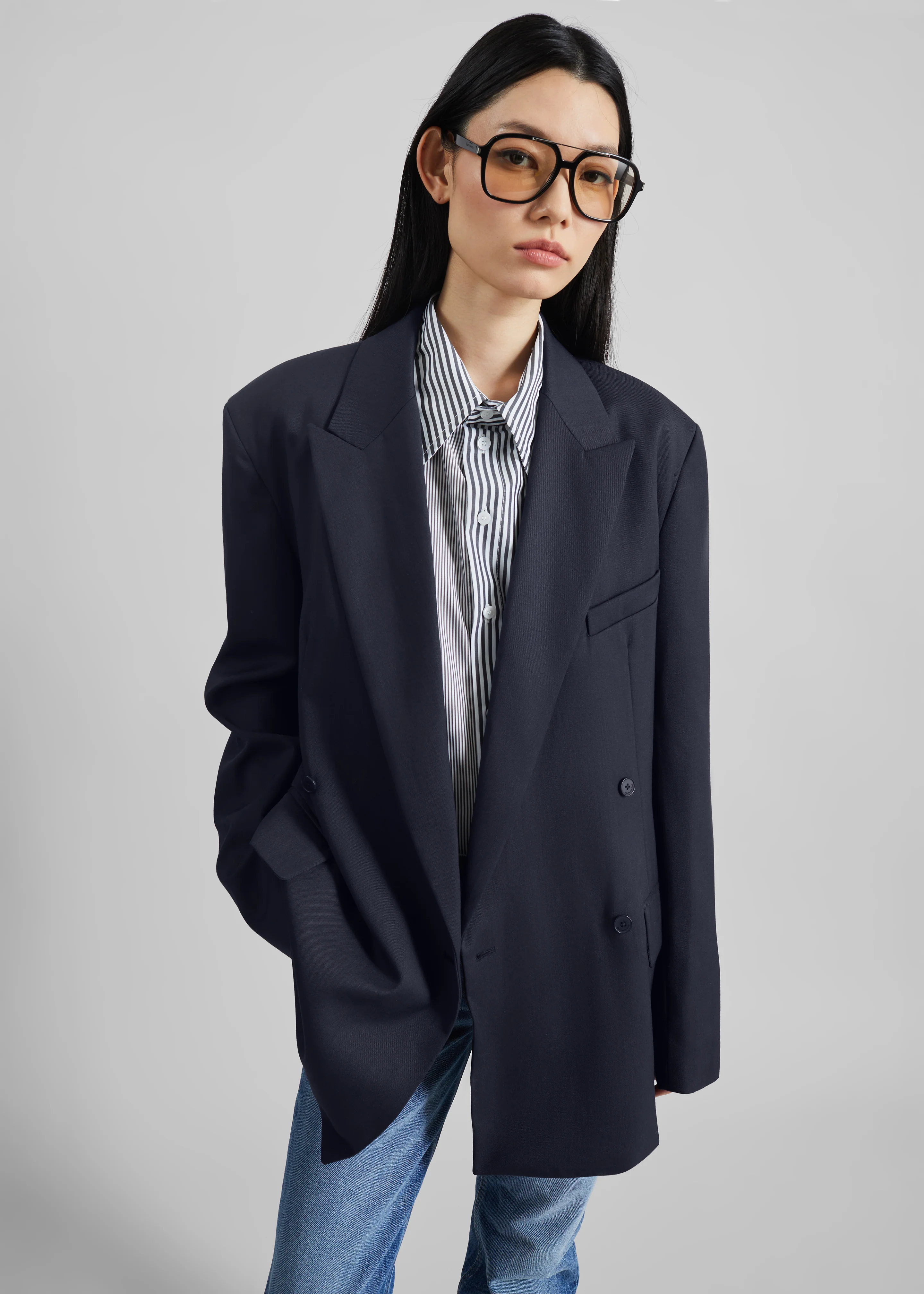 Newark Double Breasted Blazer - Navy - Image 3