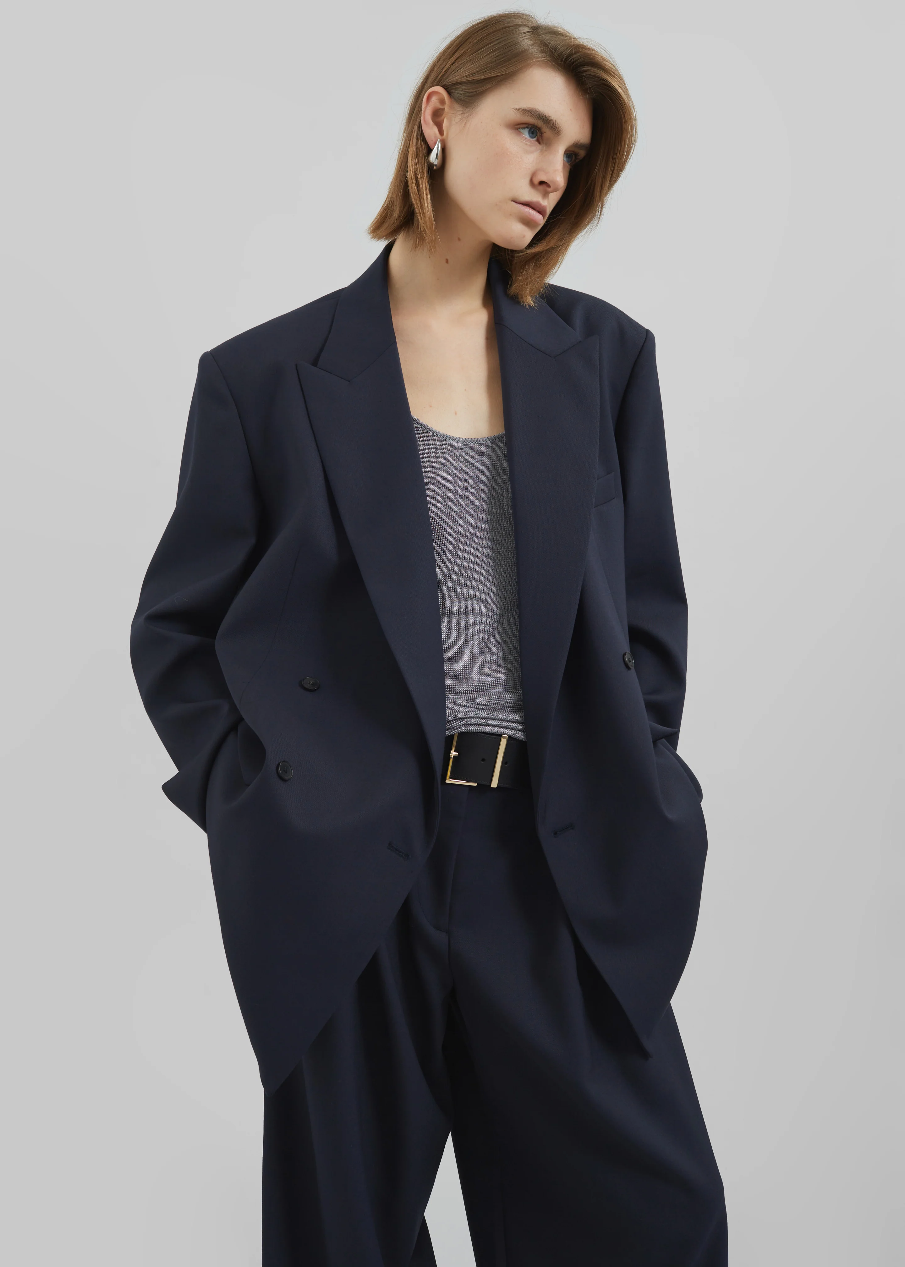 Newark Double Breasted Blazer - Navy - Image 9