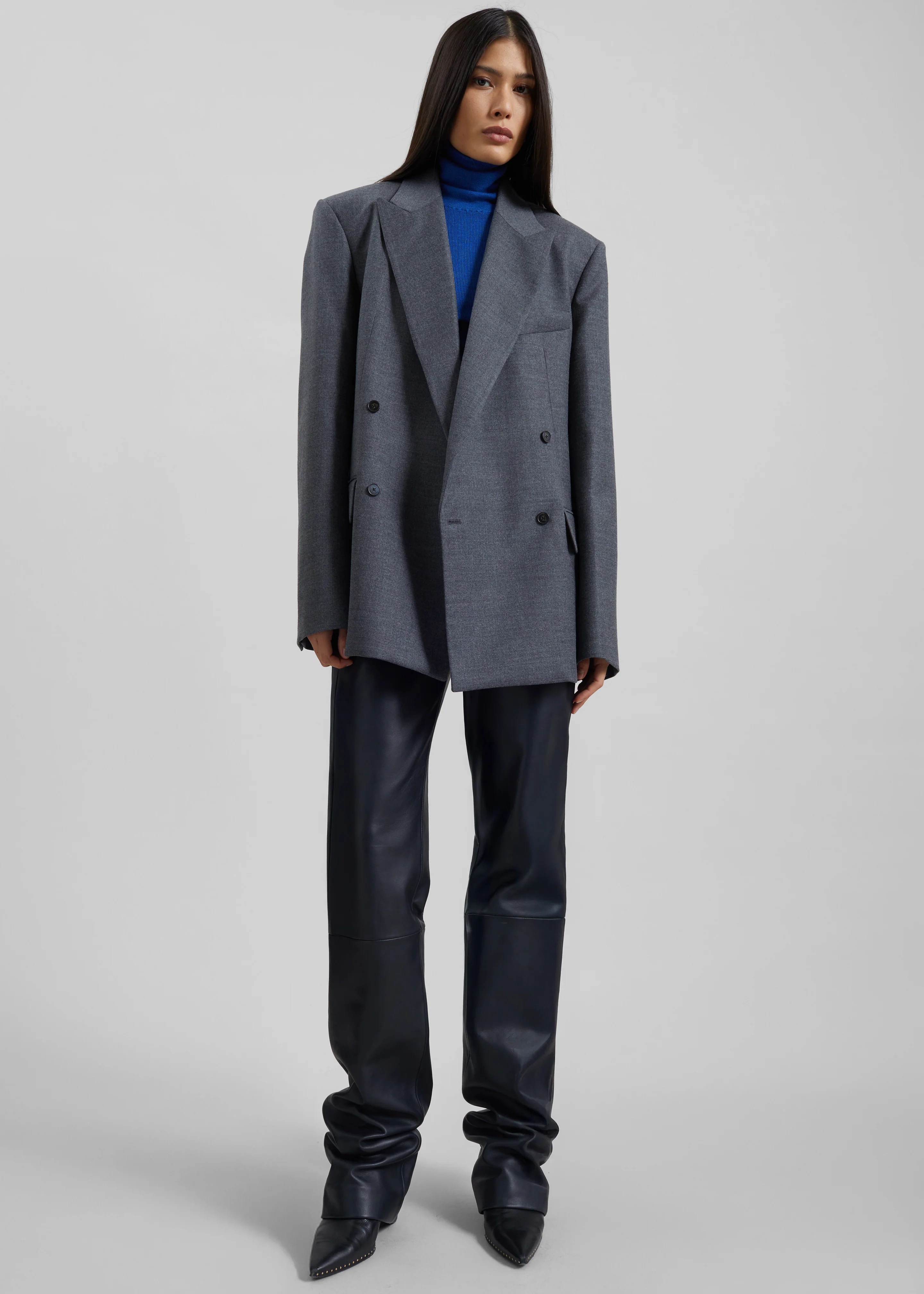 Newark Flannel Double Breasted Blazer - Grey Melange - Image 5