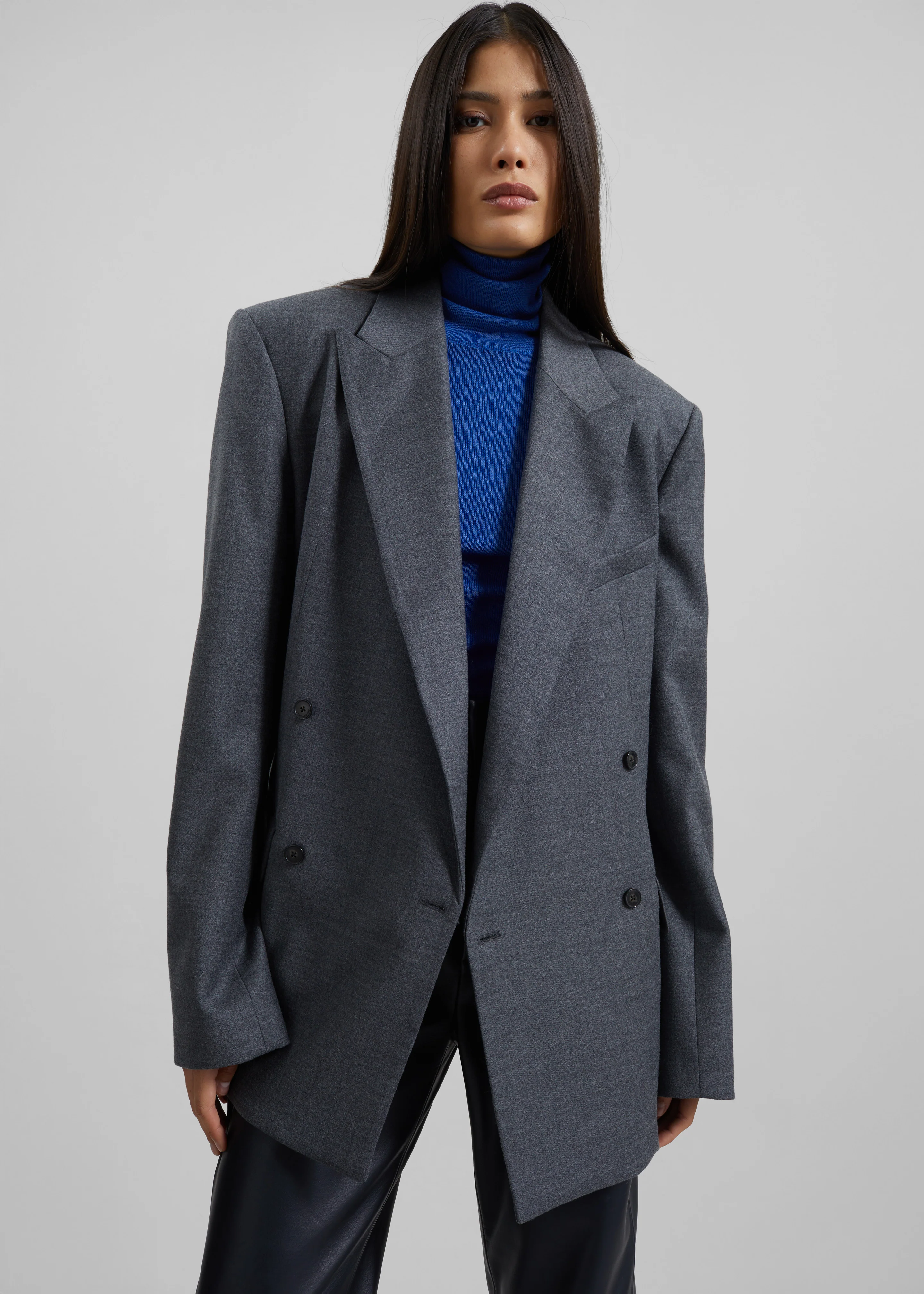 Newark Flannel Double Breasted Blazer - Grey Melange - Image 6