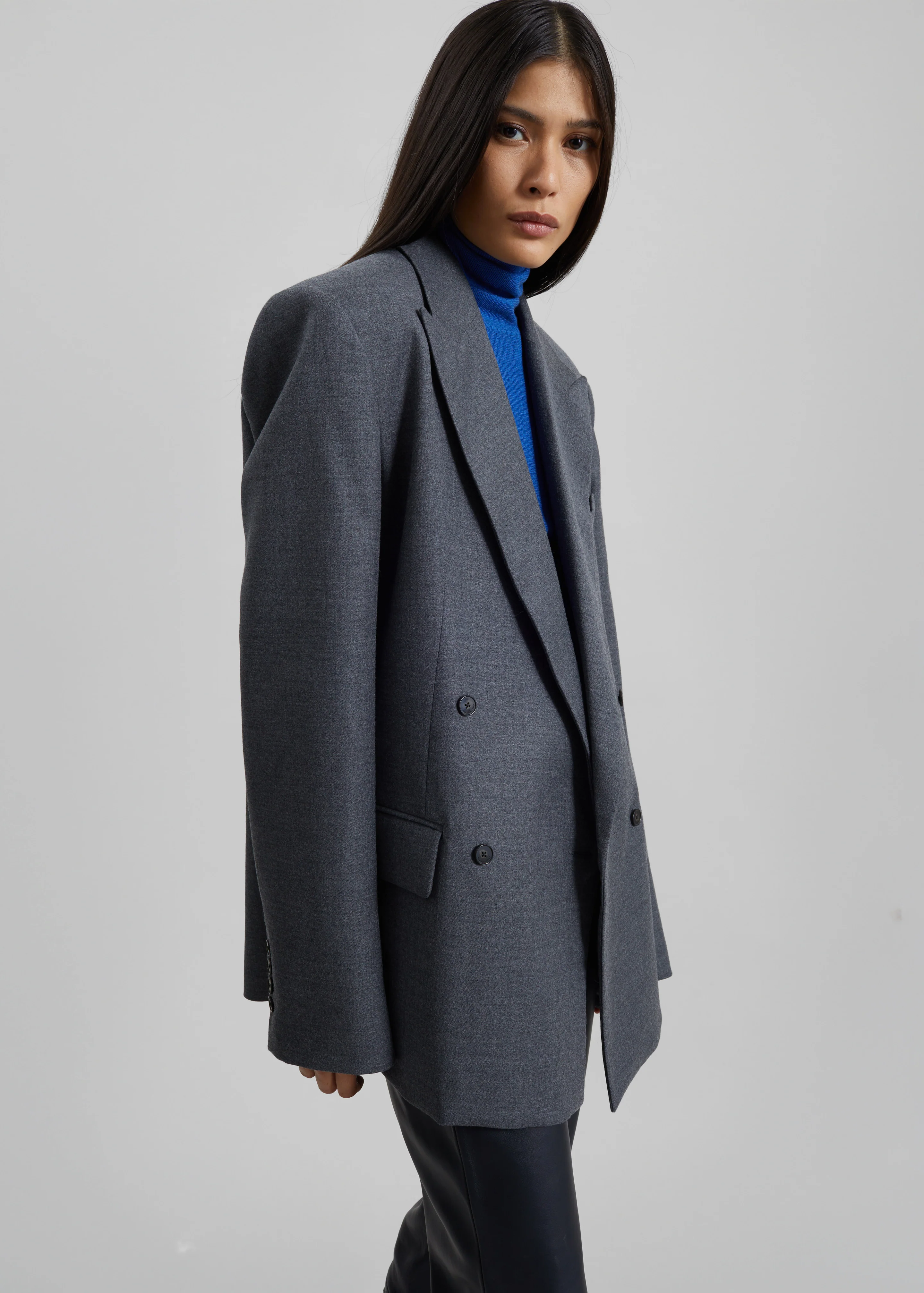 Newark Flannel Double Breasted Blazer - Grey Melange - Image 7