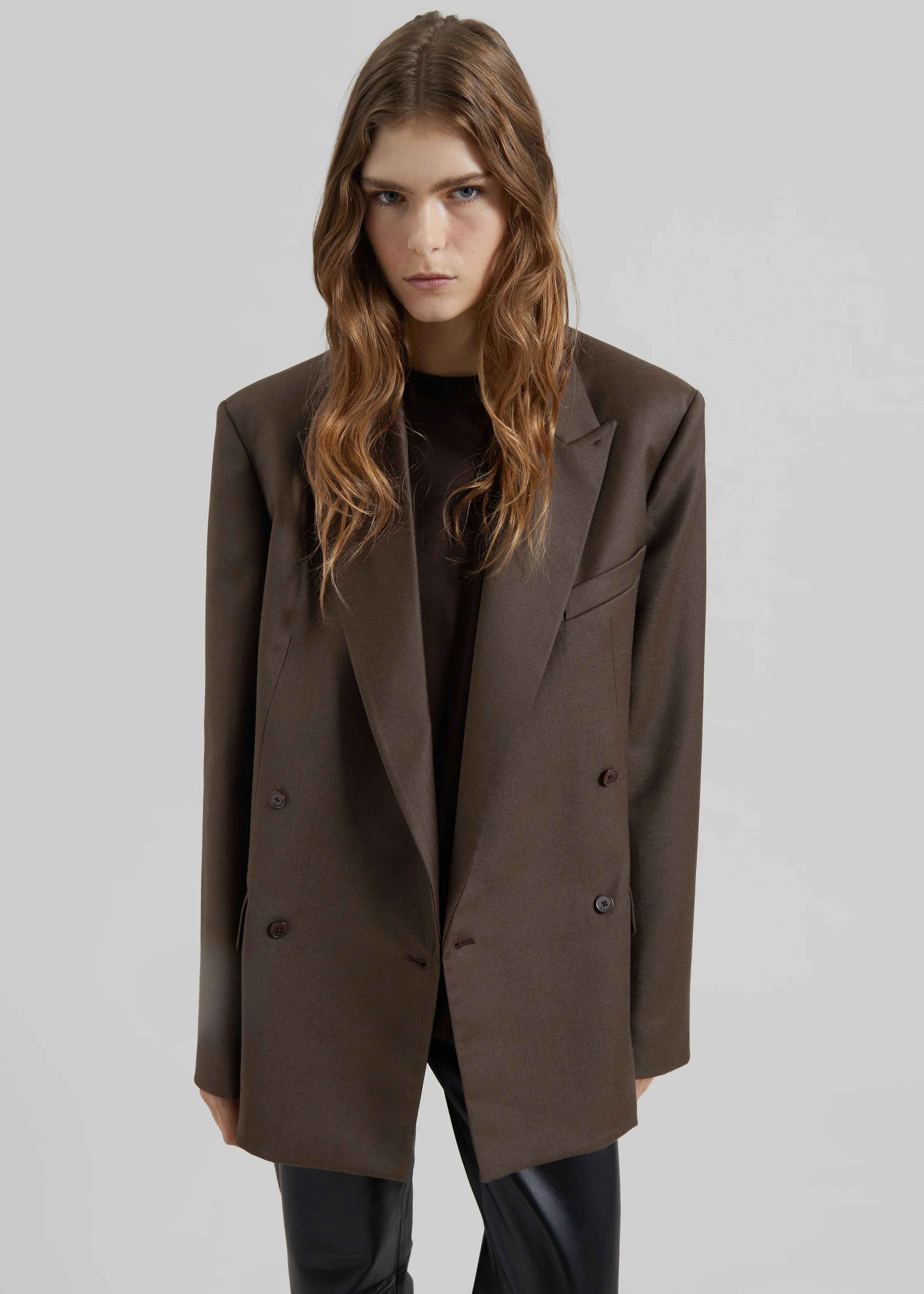 Newark Flannel Double Breasted Blazer - Mocha - Image 2