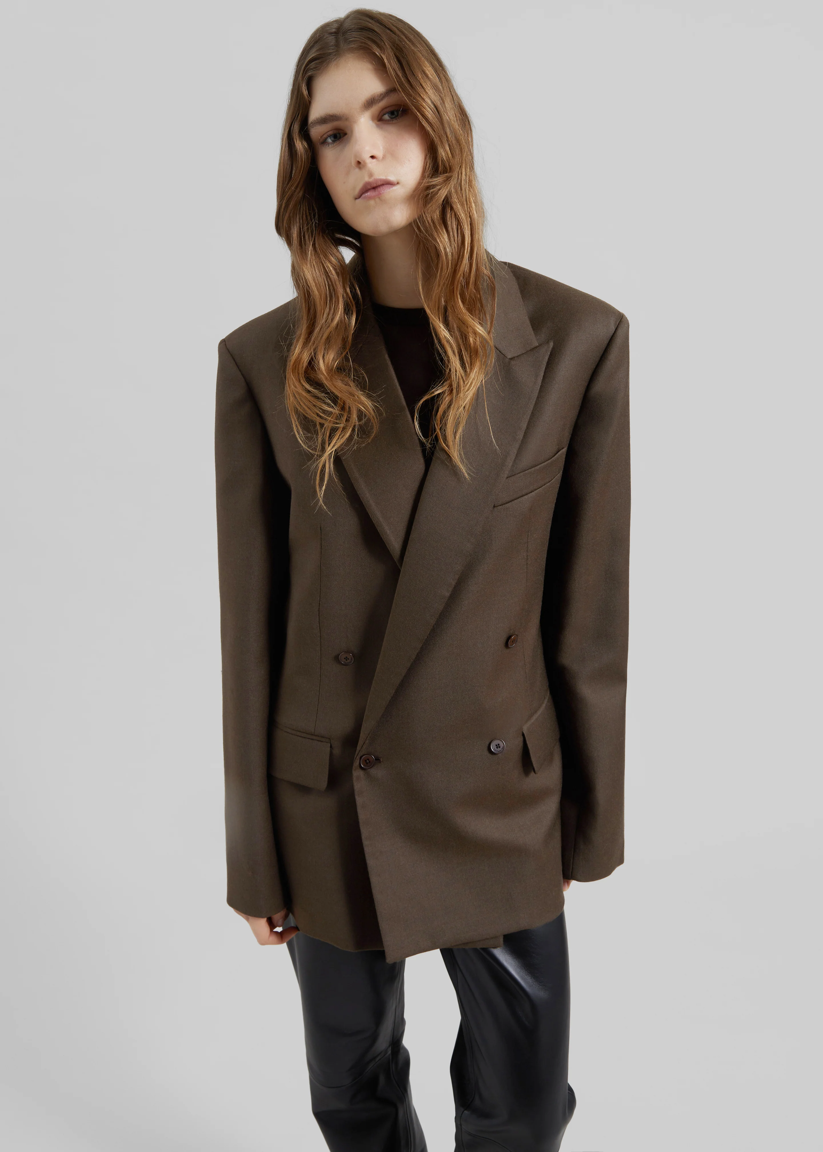 Newark Flannel Double Breasted Blazer - Mocha - Image 4