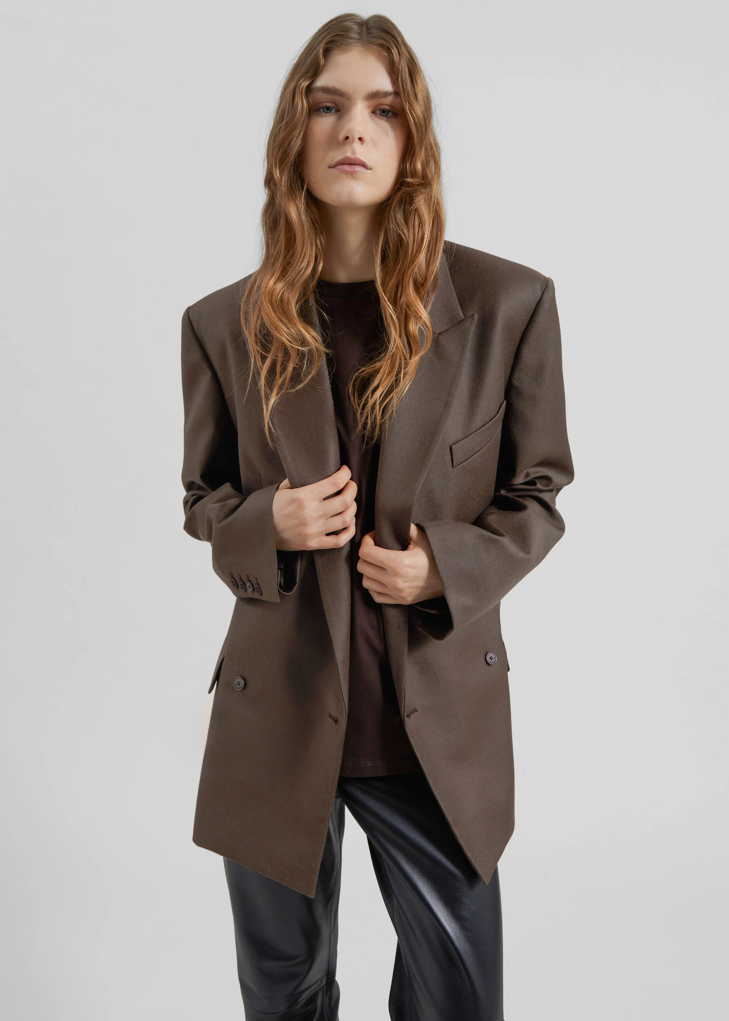 Newark Flannel Double Breasted Blazer - Mocha - Image 6