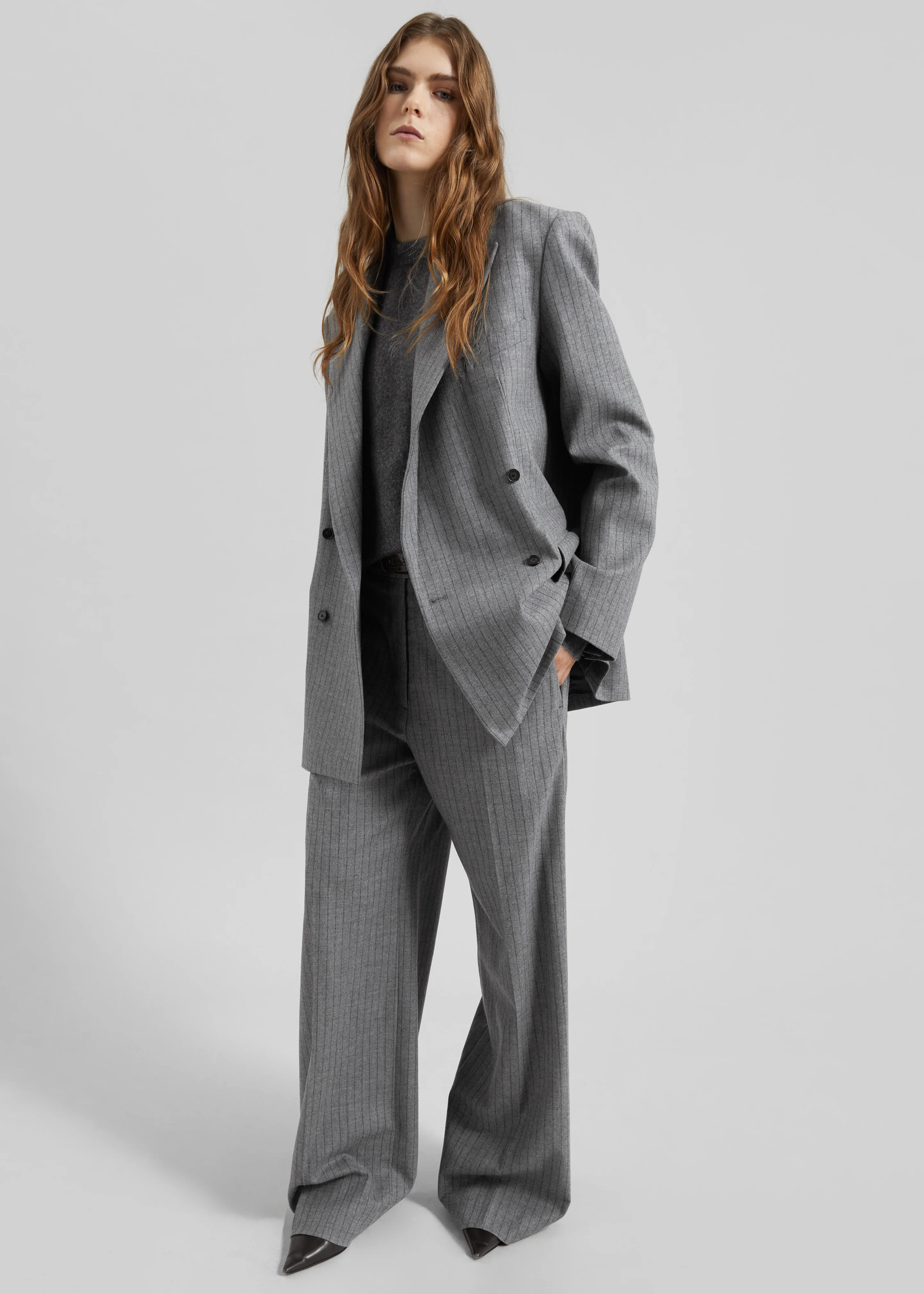 Newark Pinstripe Double Breasted Blazer - Grey/Brown - Image 10