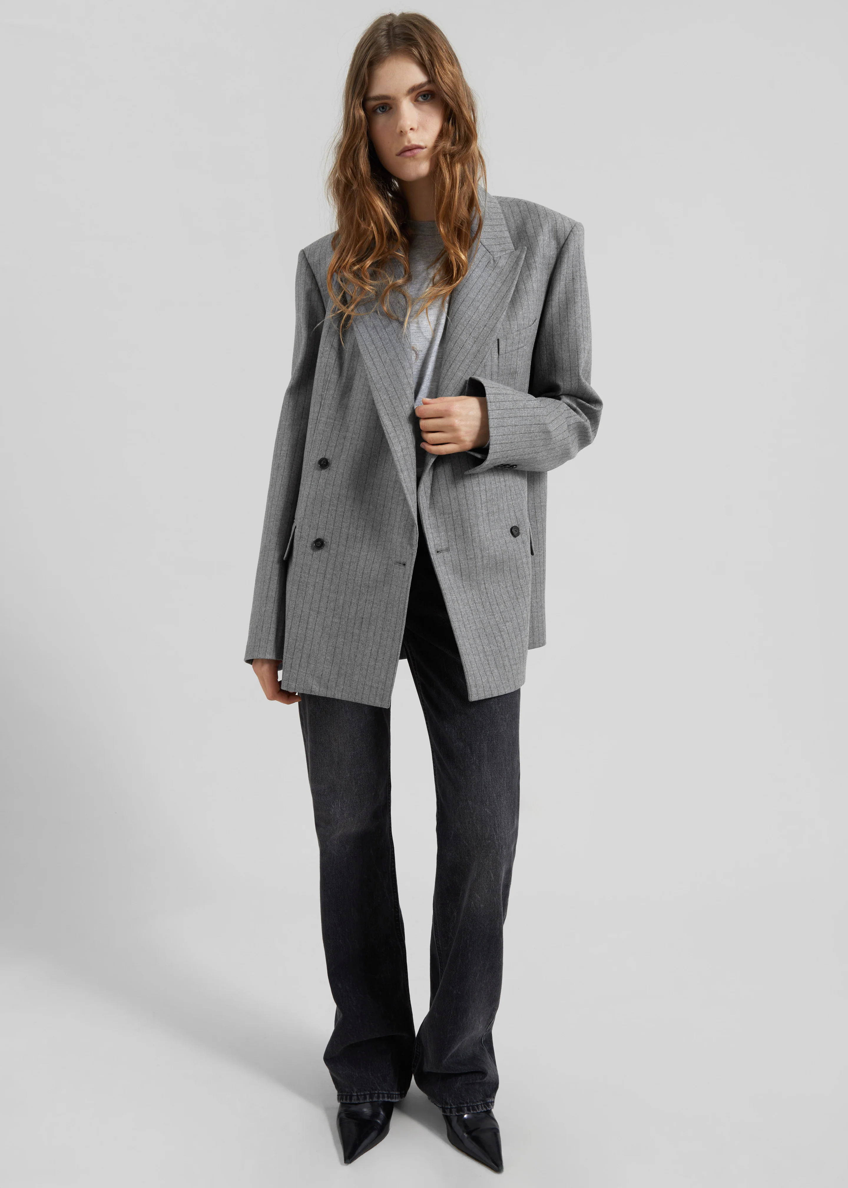 Newark Pinstripe Double Breasted Blazer - Grey/Brown - Image 4