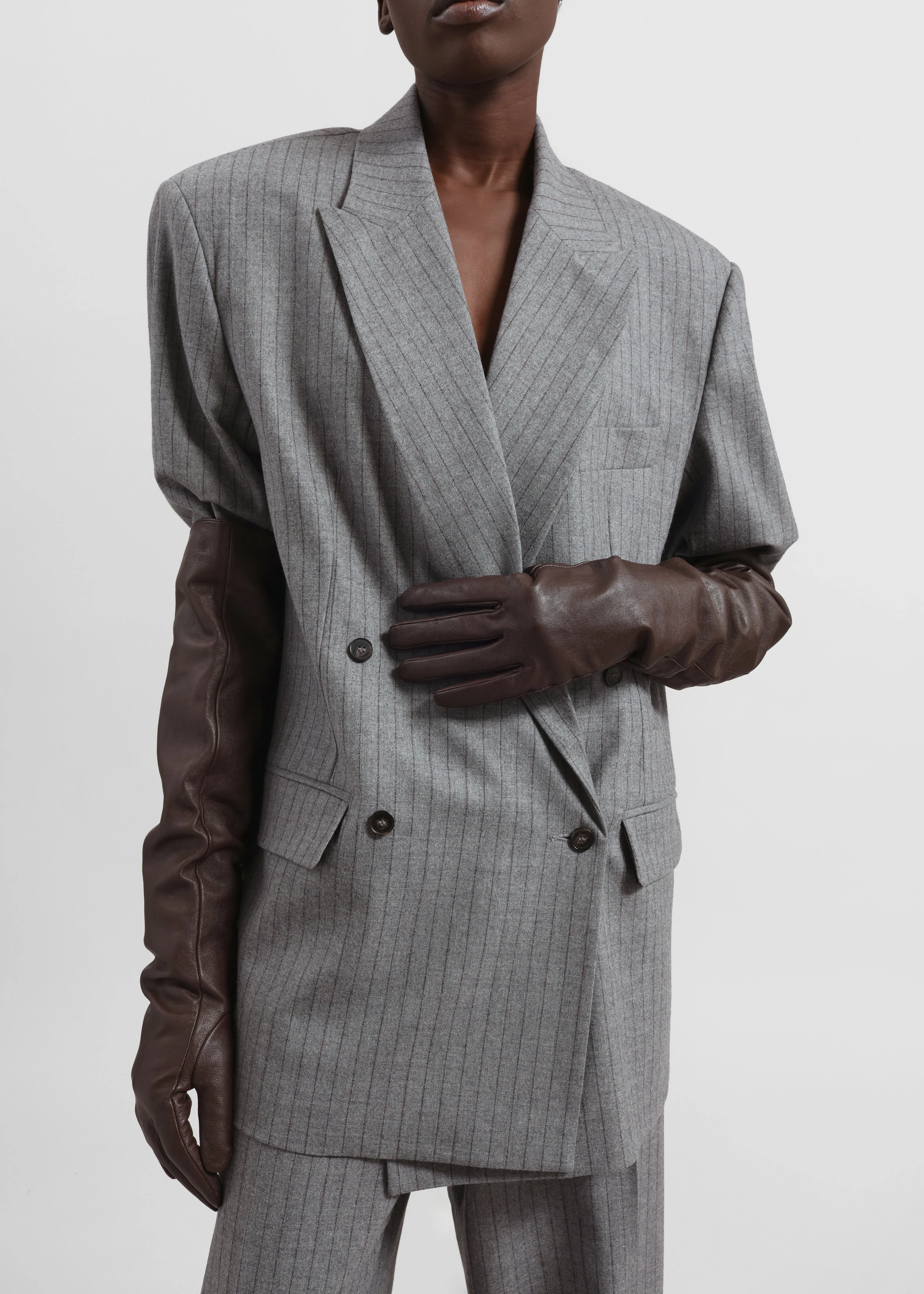 Newark Pinstripe Double Breasted Blazer - Grey/Brown - Image 5