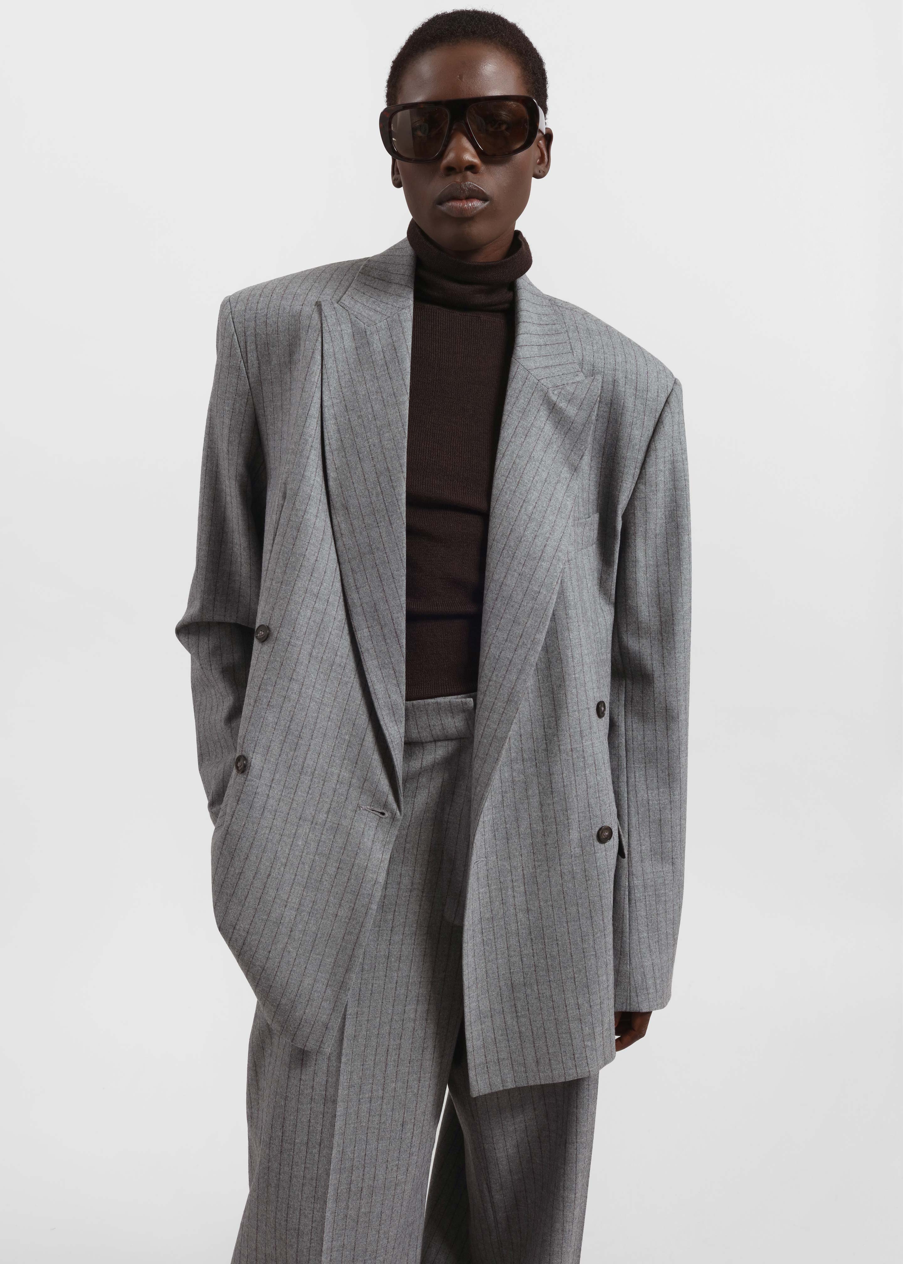Newark Pinstripe Double Breasted Blazer - Grey/Brown - Image 8