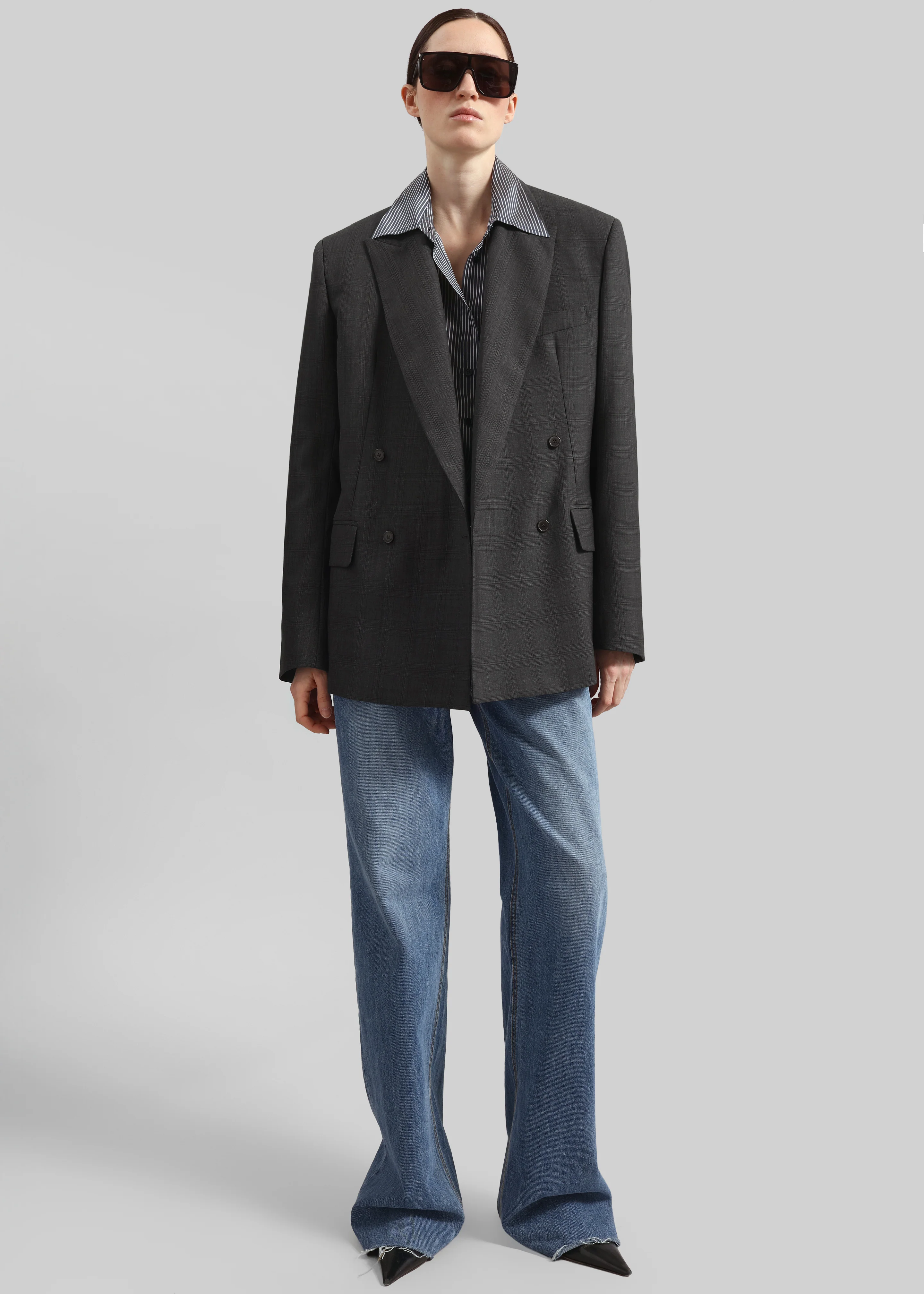 Newark Plaid Double Breasted Blazer - Dark Grey - Image 4
