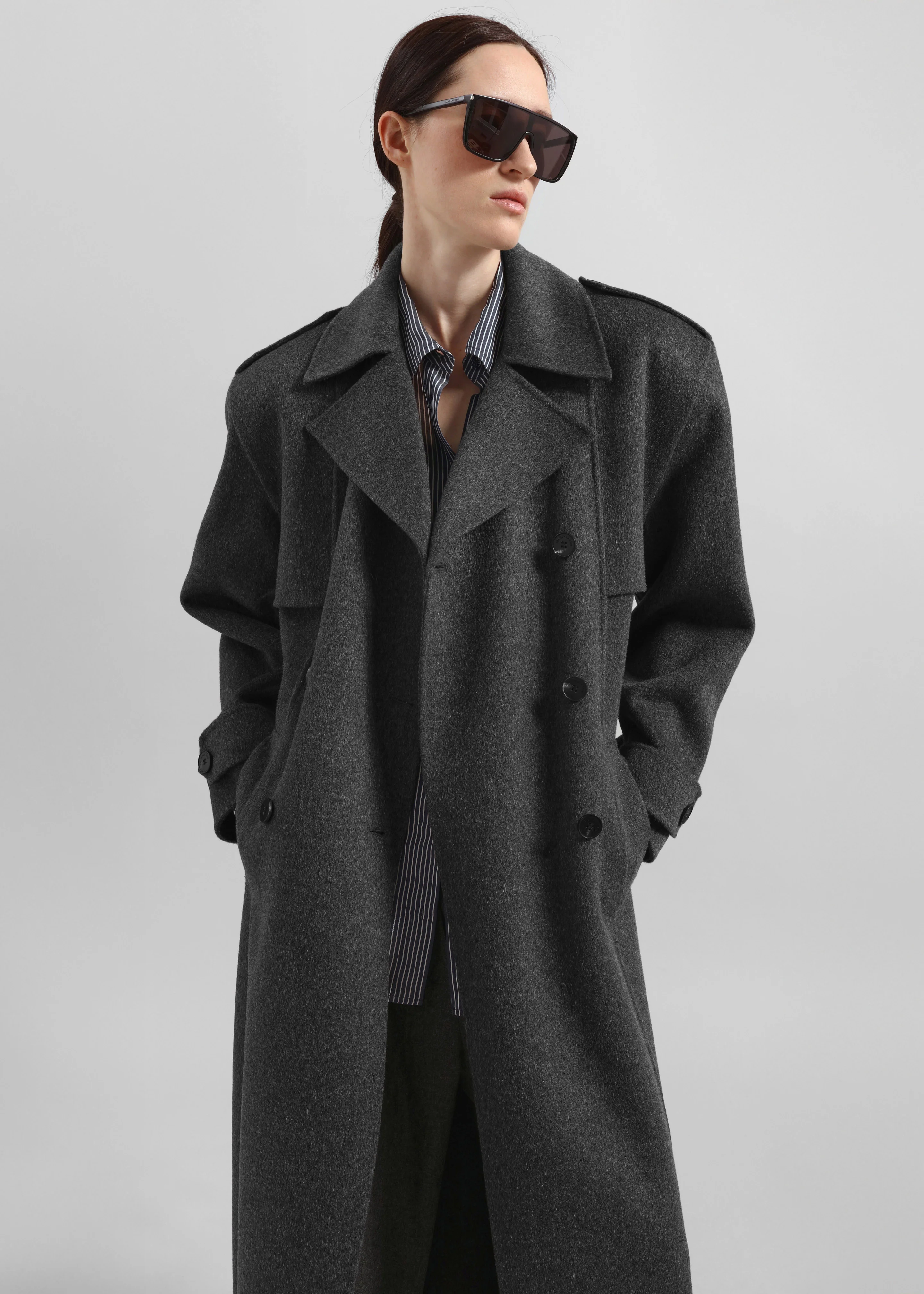 Nikola Padded Trench Coat - Dark Grey Melange - Image 2