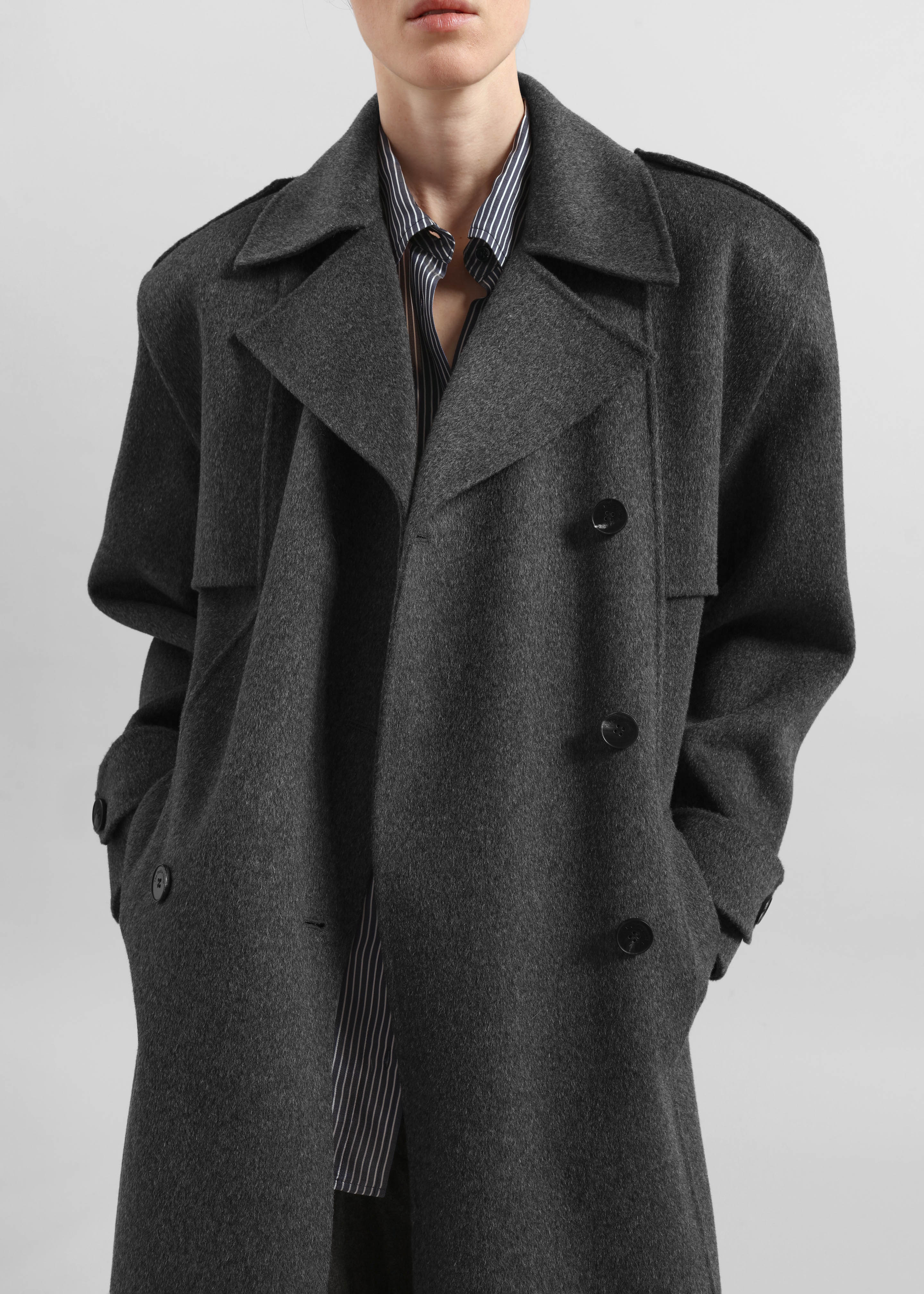 Nikola Padded Trench Coat - Dark Grey Melange - Image 4