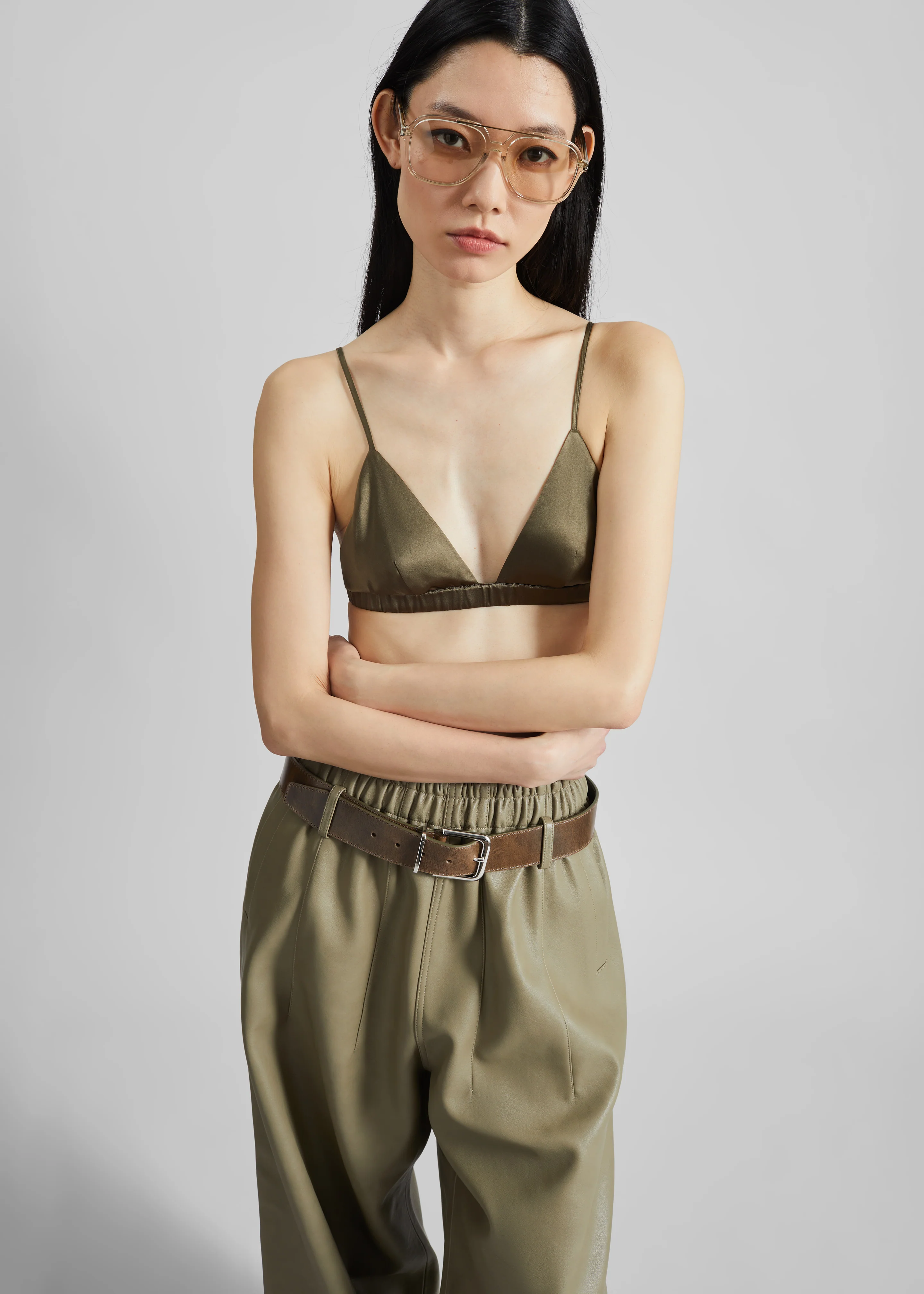 Nina Silk Bralette - Olive - Image 2