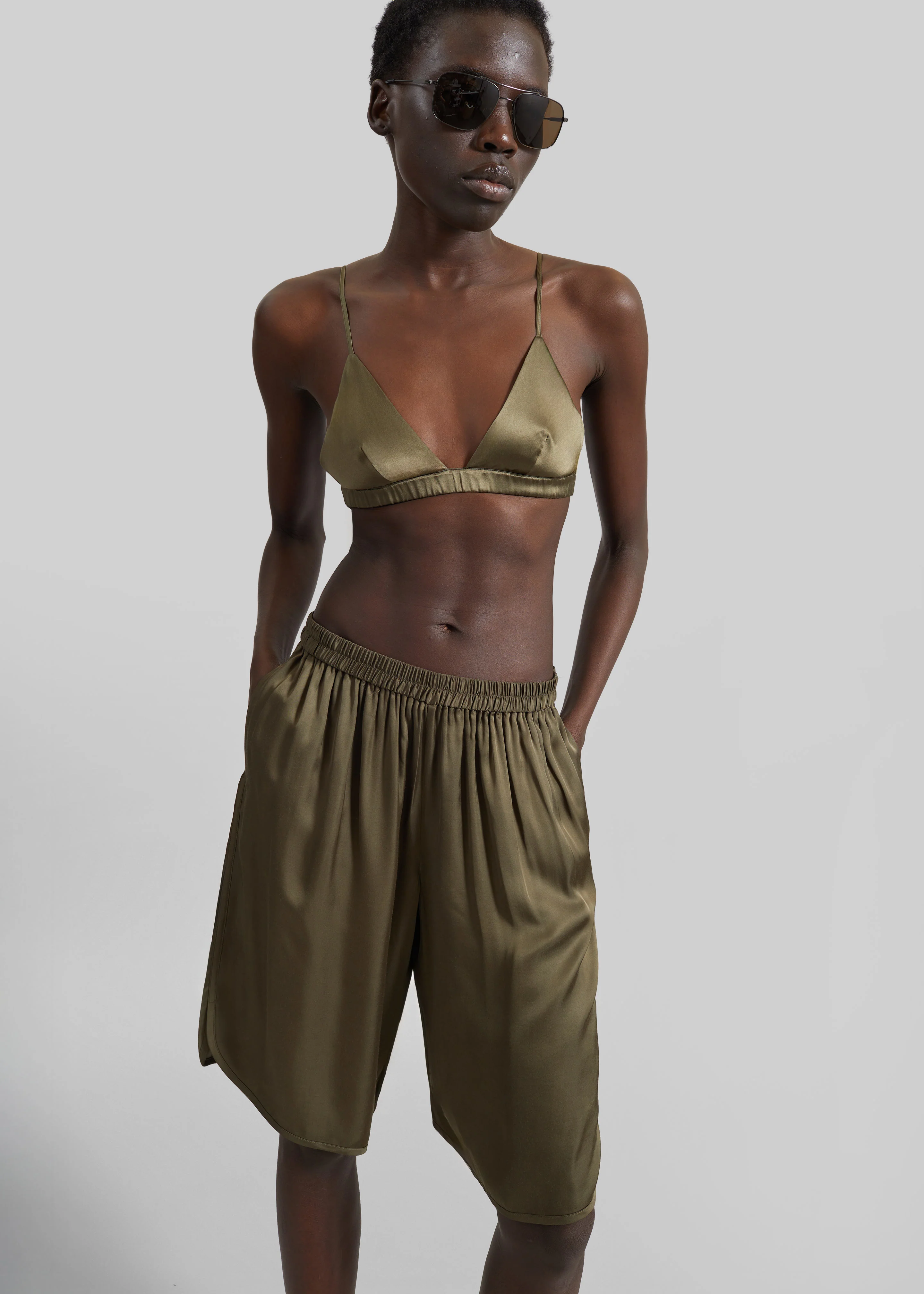 Nina Silk Bralette - Olive - Image 3